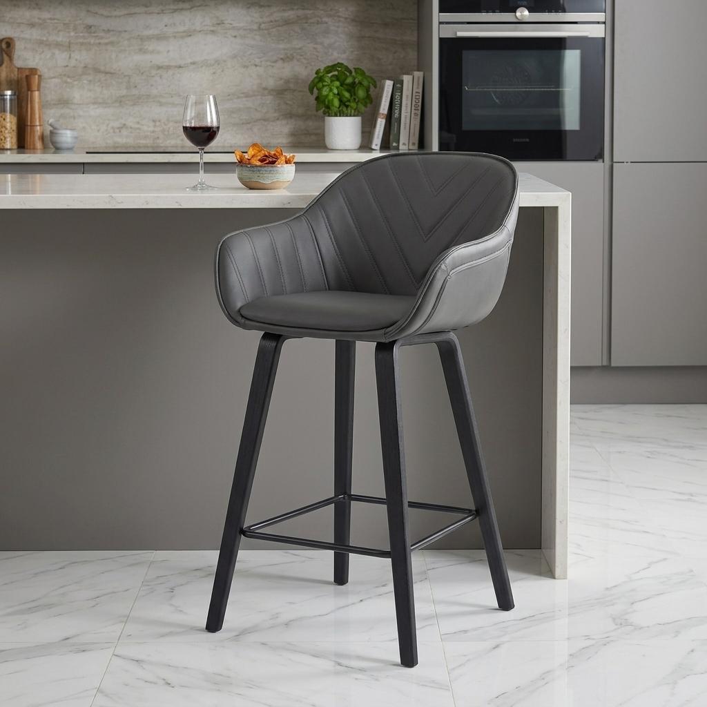 26" Gray And Black Fabric And Iron Counter Height Bar Chair