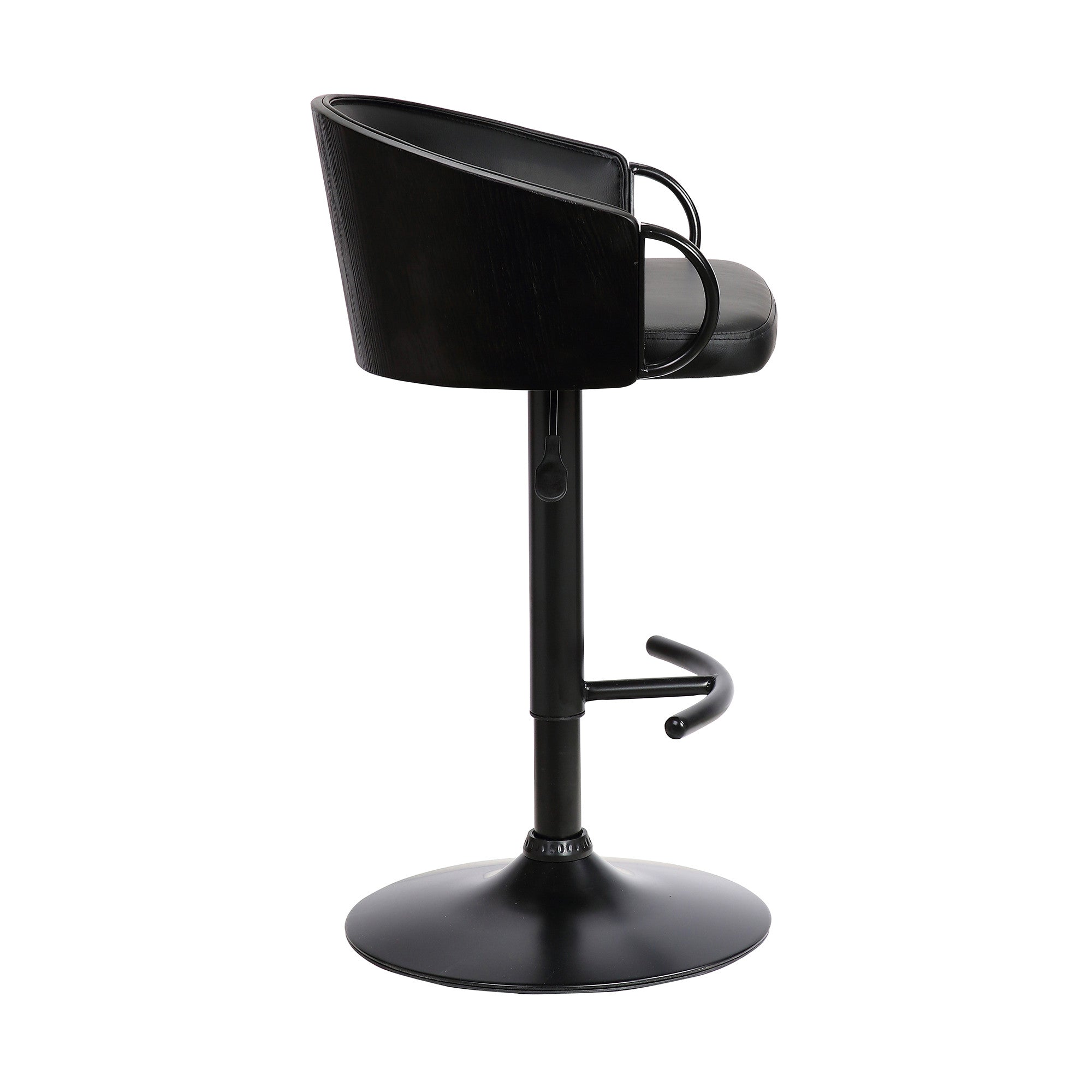 Black Faux Leather And Fabric And Iron Low Back Adjustable Height Swivel Bar Chair