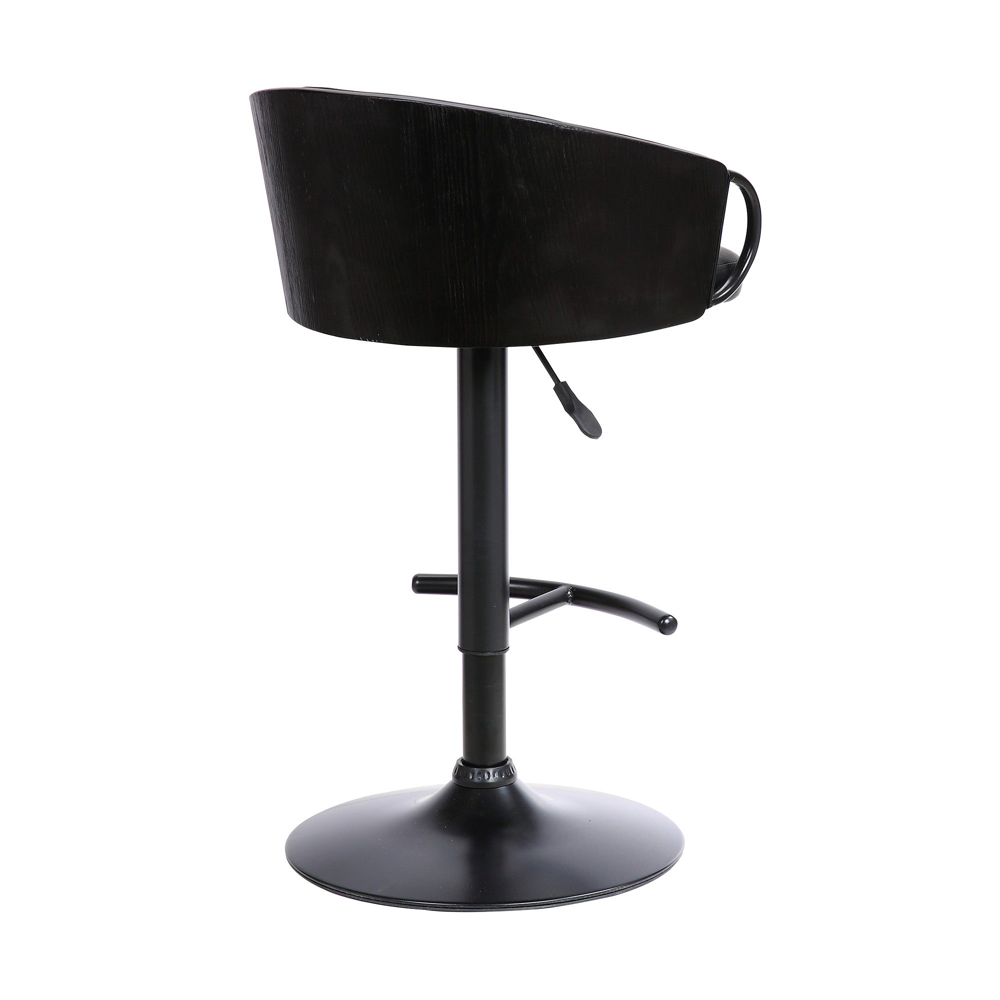 Black Faux Leather And Fabric And Iron Low Back Adjustable Height Swivel Bar Chair
