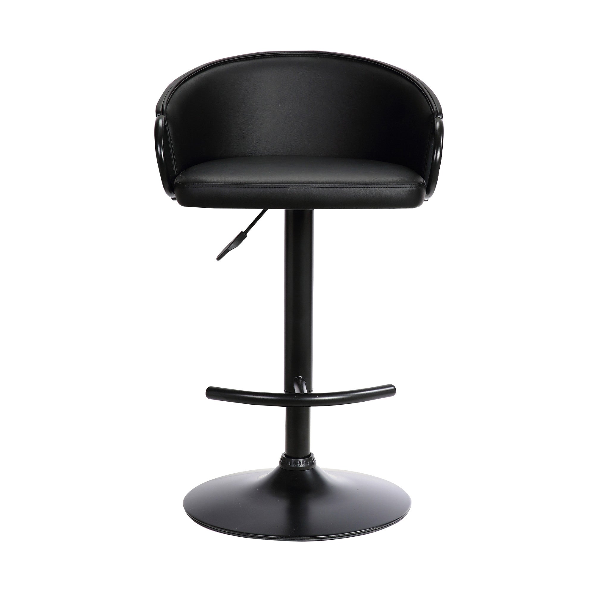 Black Faux Leather And Fabric And Iron Low Back Adjustable Height Swivel Bar Chair