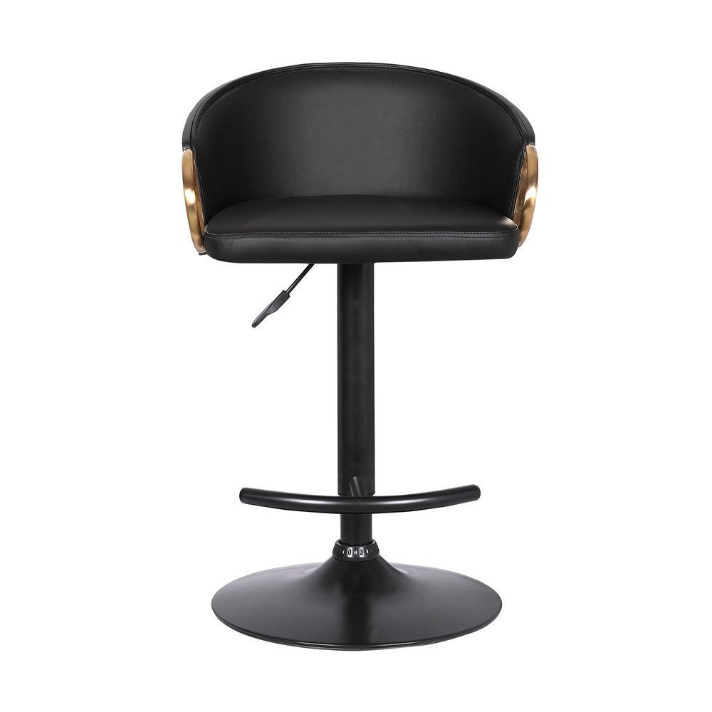 Black Iron Faux Leather and Fabric Low Back Adjustable Height Swivel Bar Chair