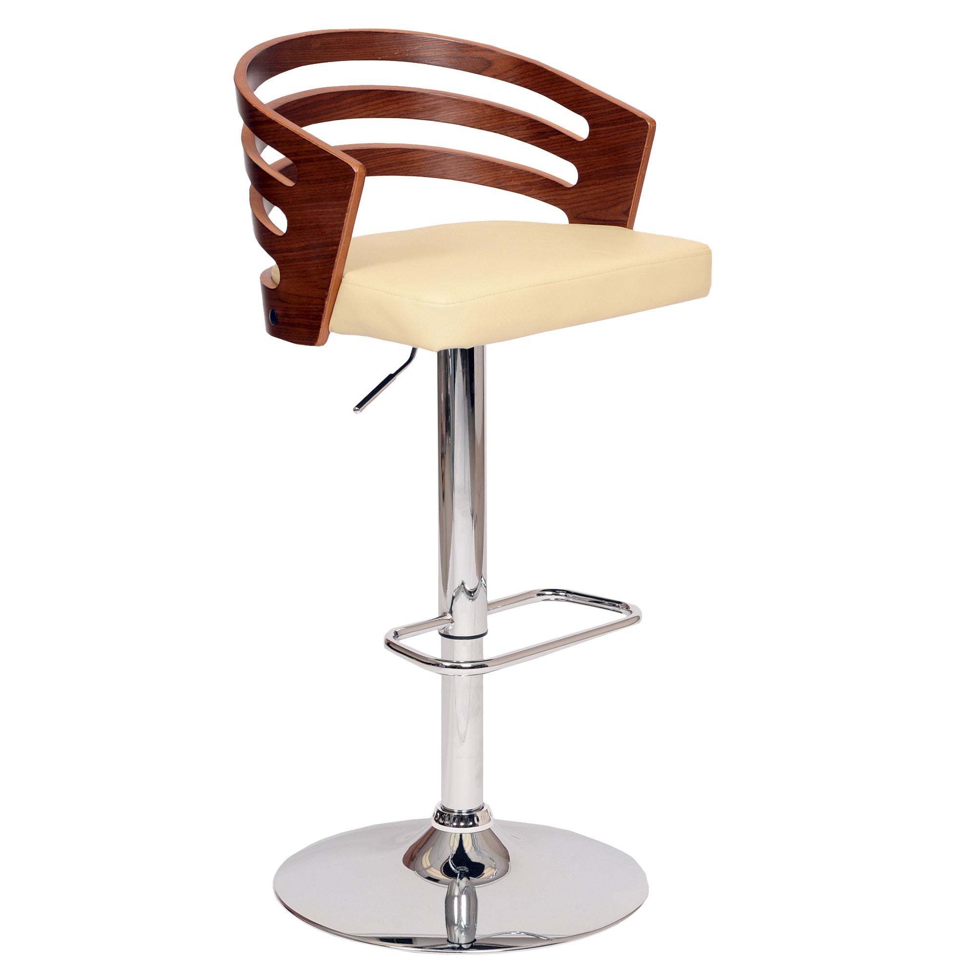 Cream And Silver Fabric And Iron Low Back Adjustable Height Swivel Bar Chair