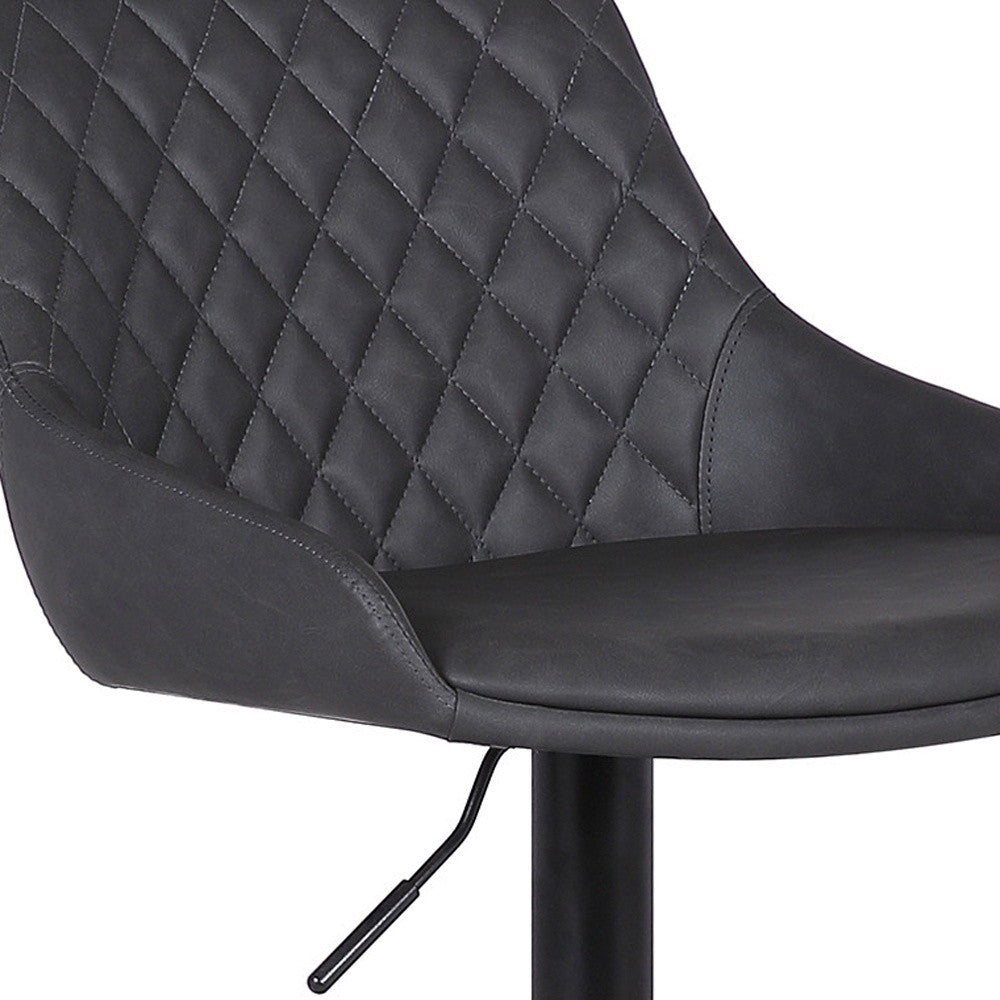 Gray And Black Fabric And Iron Low Back Adjustable Height Swivel Bar Chair