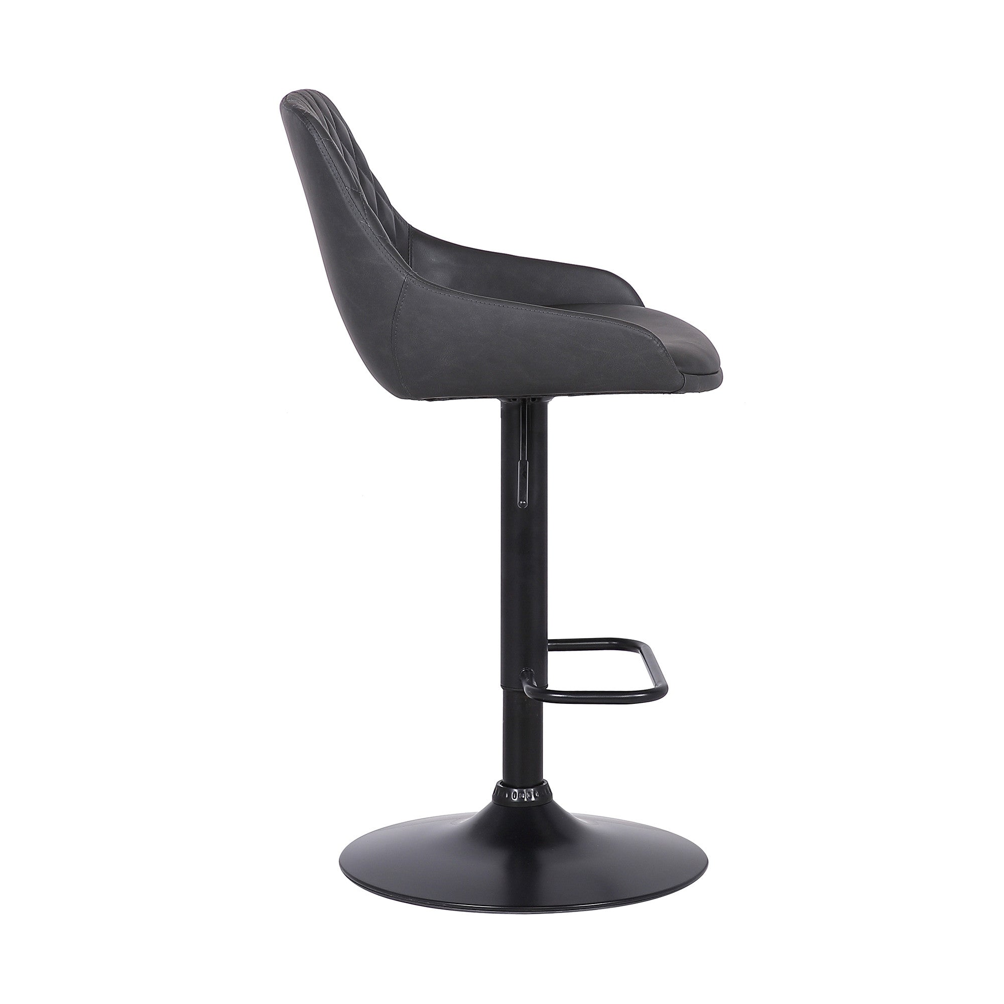 Gray And Black Fabric And Iron Low Back Adjustable Height Swivel Bar Chair