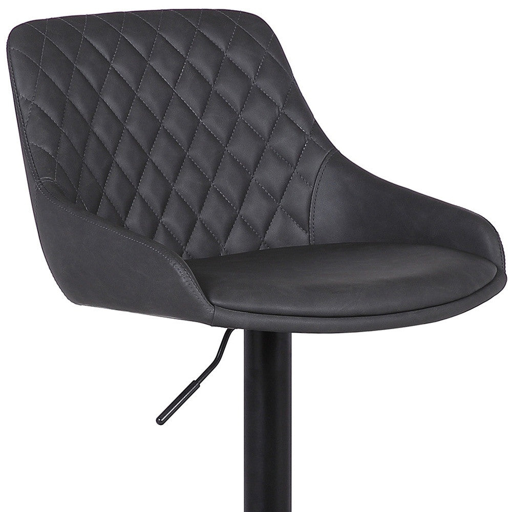 Gray And Black Fabric And Iron Low Back Adjustable Height Swivel Bar Chair