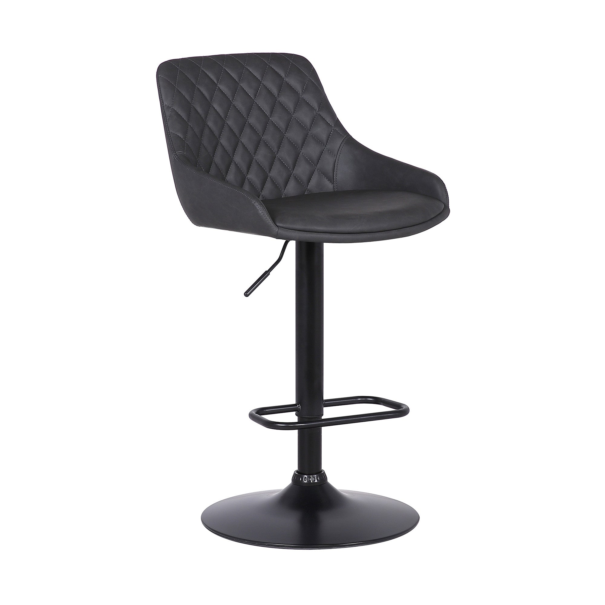 Gray And Black Fabric And Iron Low Back Adjustable Height Swivel Bar Chair