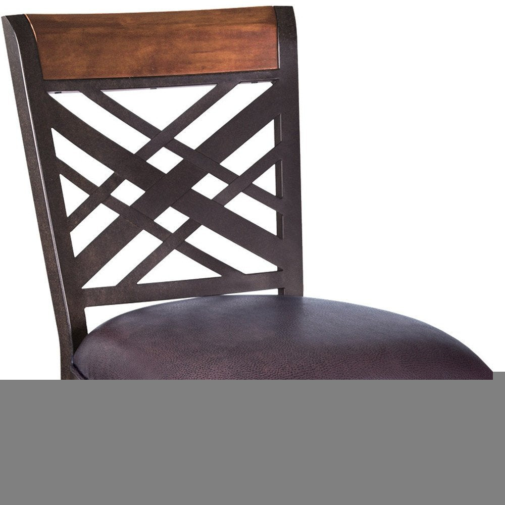 30" Brown Faux Leather And Iron Bar Height Bar Chair