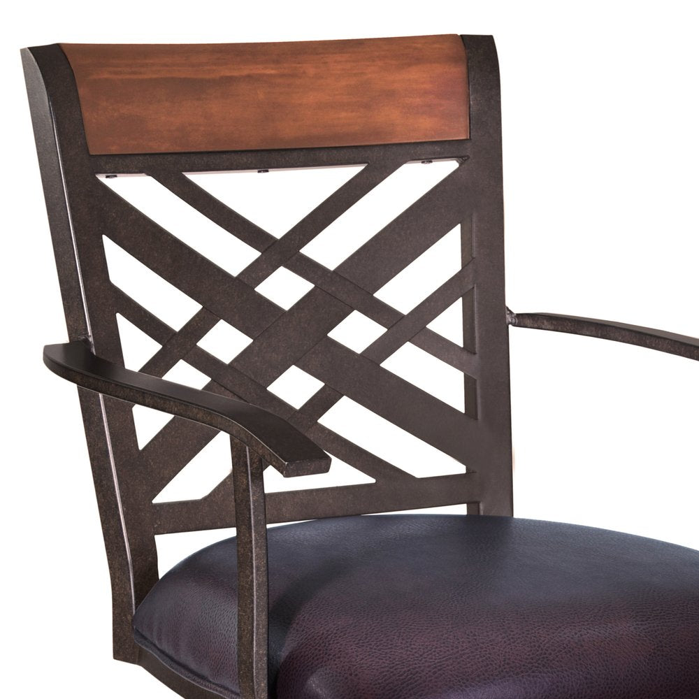 26" Brown Faux Leather And Fabric And Iron Counter Height Bar Chair