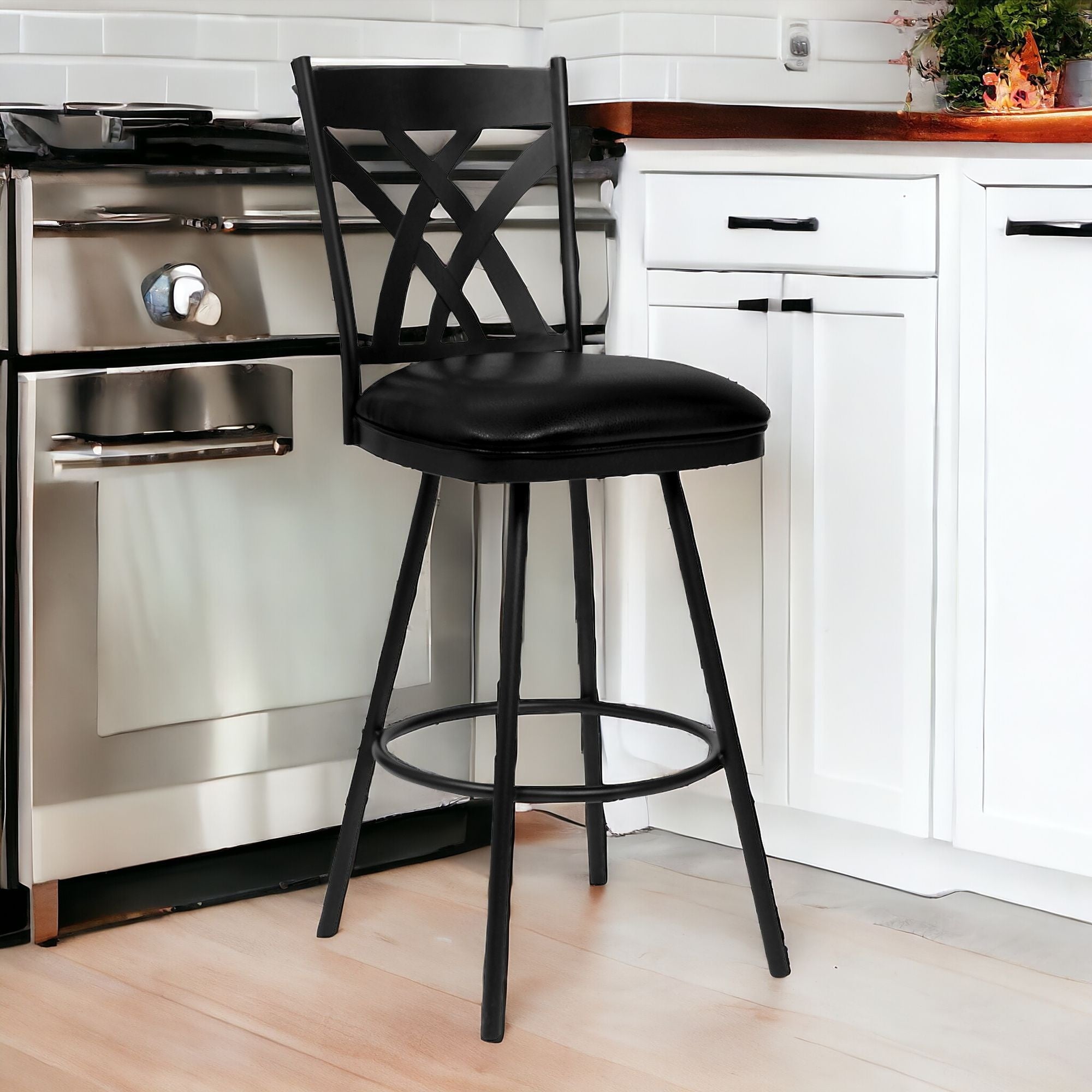 26" Black Fabric And Iron Counter Height Bar Chair