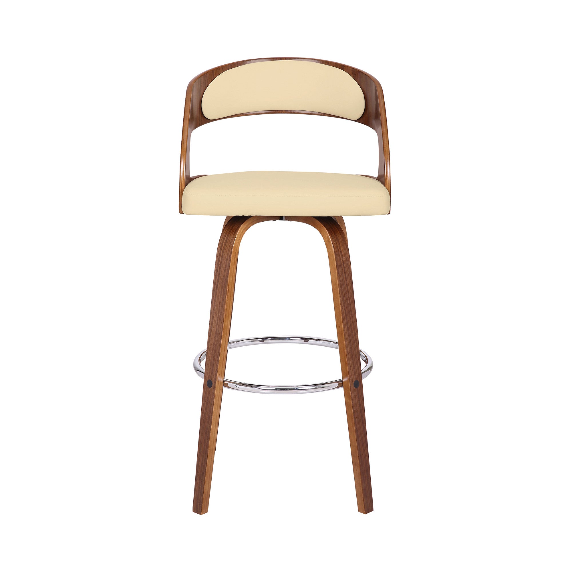 30" Cream And Brown Fabric And Iron Low Back Bar Height Swivel Bar Chair