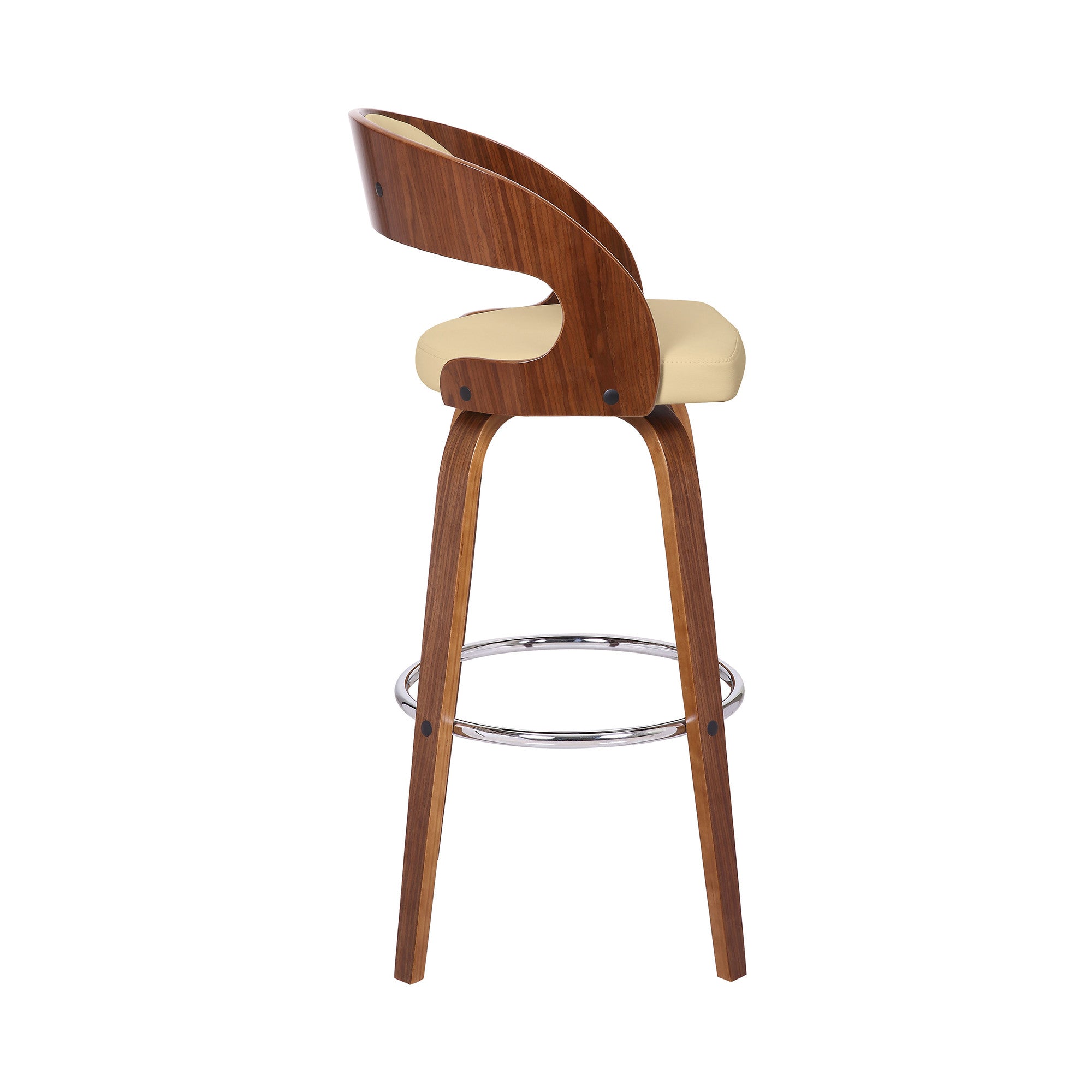 30" Cream And Brown Fabric And Iron Low Back Bar Height Swivel Bar Chair