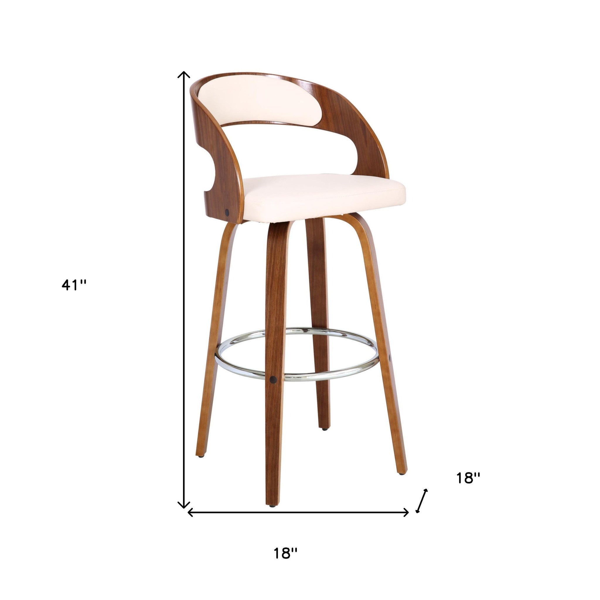 30" Cream And Brown Fabric And Iron Low Back Bar Height Swivel Bar Chair