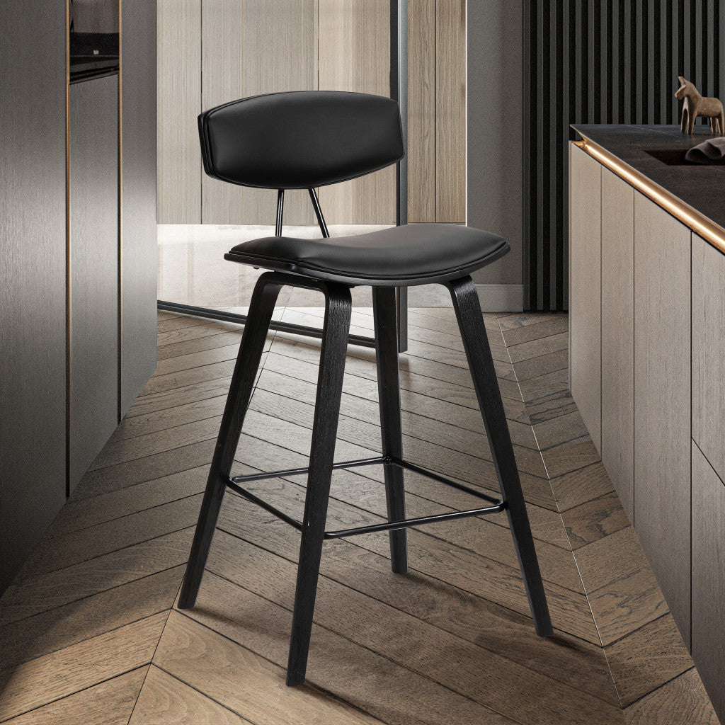 26" Black Fabric And Iron Low Back Counter Height Bar Chair