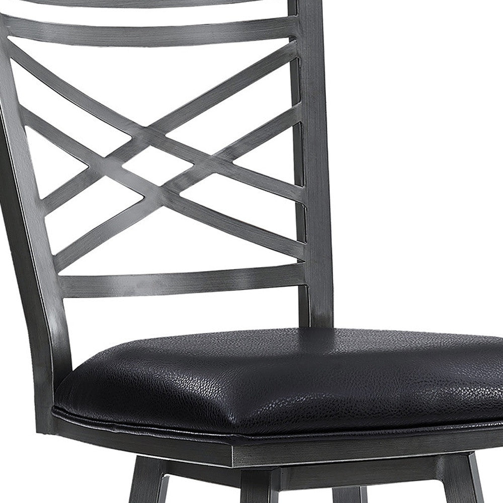 26" Black Fabric And Iron Counter Height Bar Chair