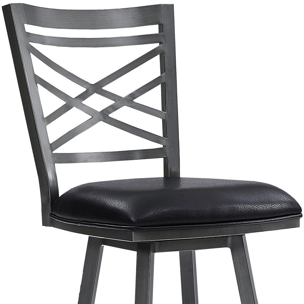 26" Black Fabric And Iron Counter Height Bar Chair
