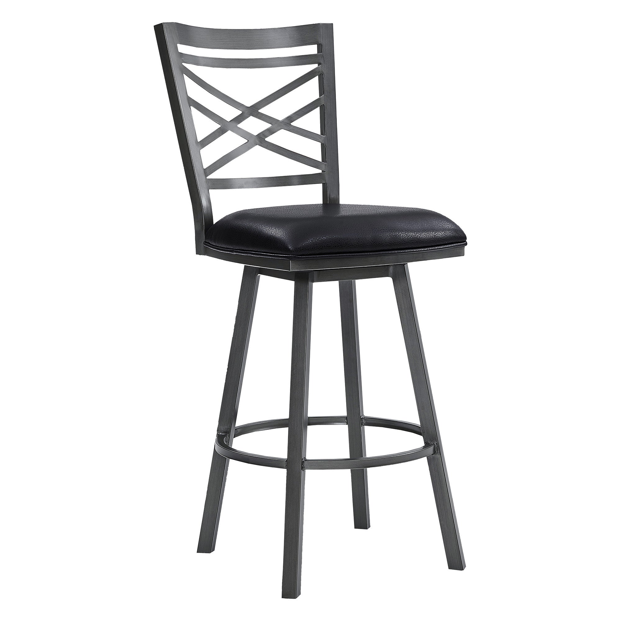 26" Black Fabric And Iron Counter Height Bar Chair