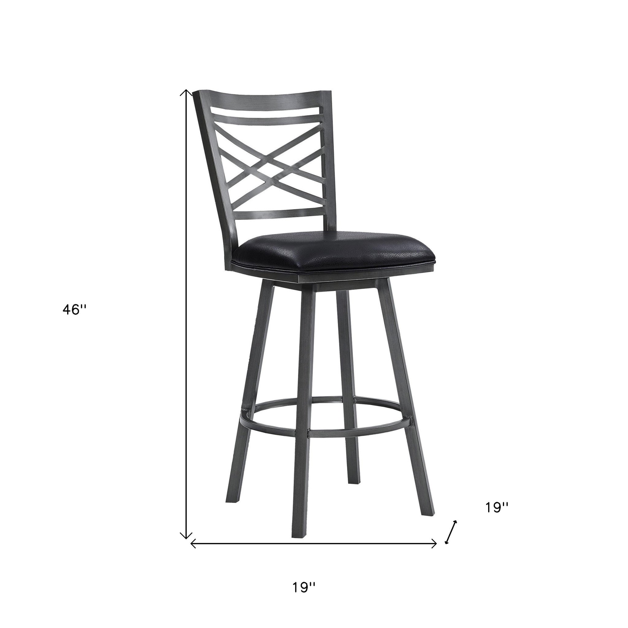 30" Black Faux Leather And Iron Bar Height Swivel Bar Chair