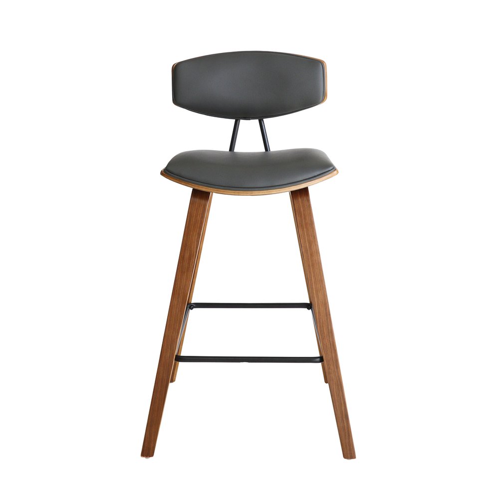 26" Gray And Brown Fabric And Iron Low Back Counter Height Bar Chair
