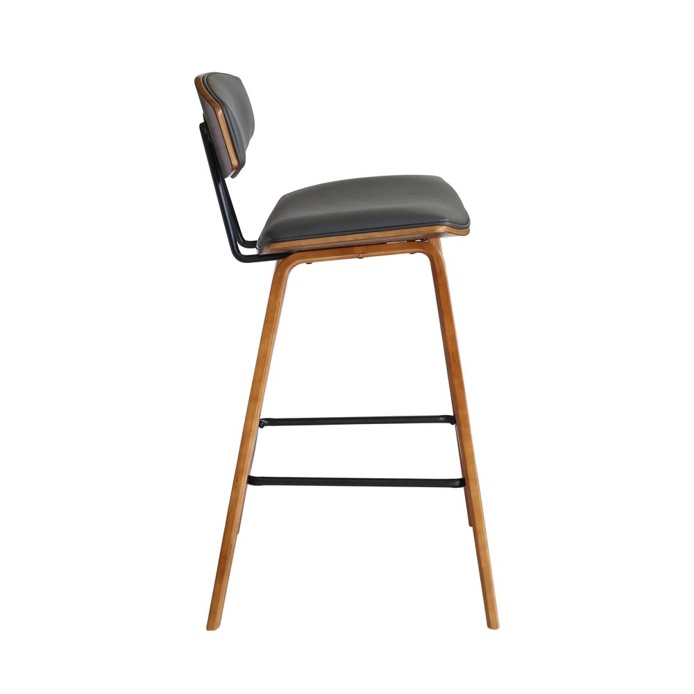 26" Gray And Brown Fabric And Iron Low Back Counter Height Bar Chair