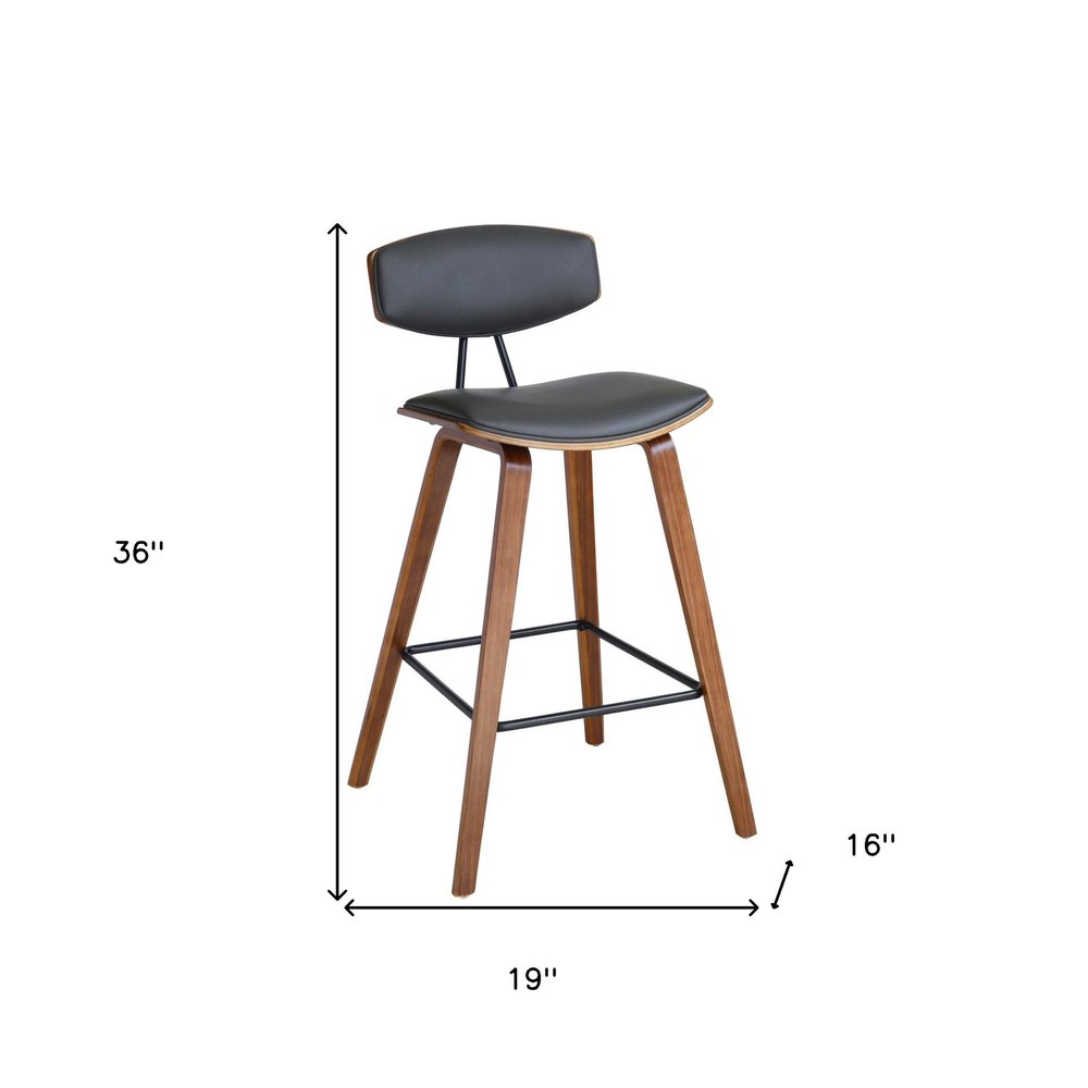 26" Gray And Brown Fabric And Iron Low Back Counter Height Bar Chair