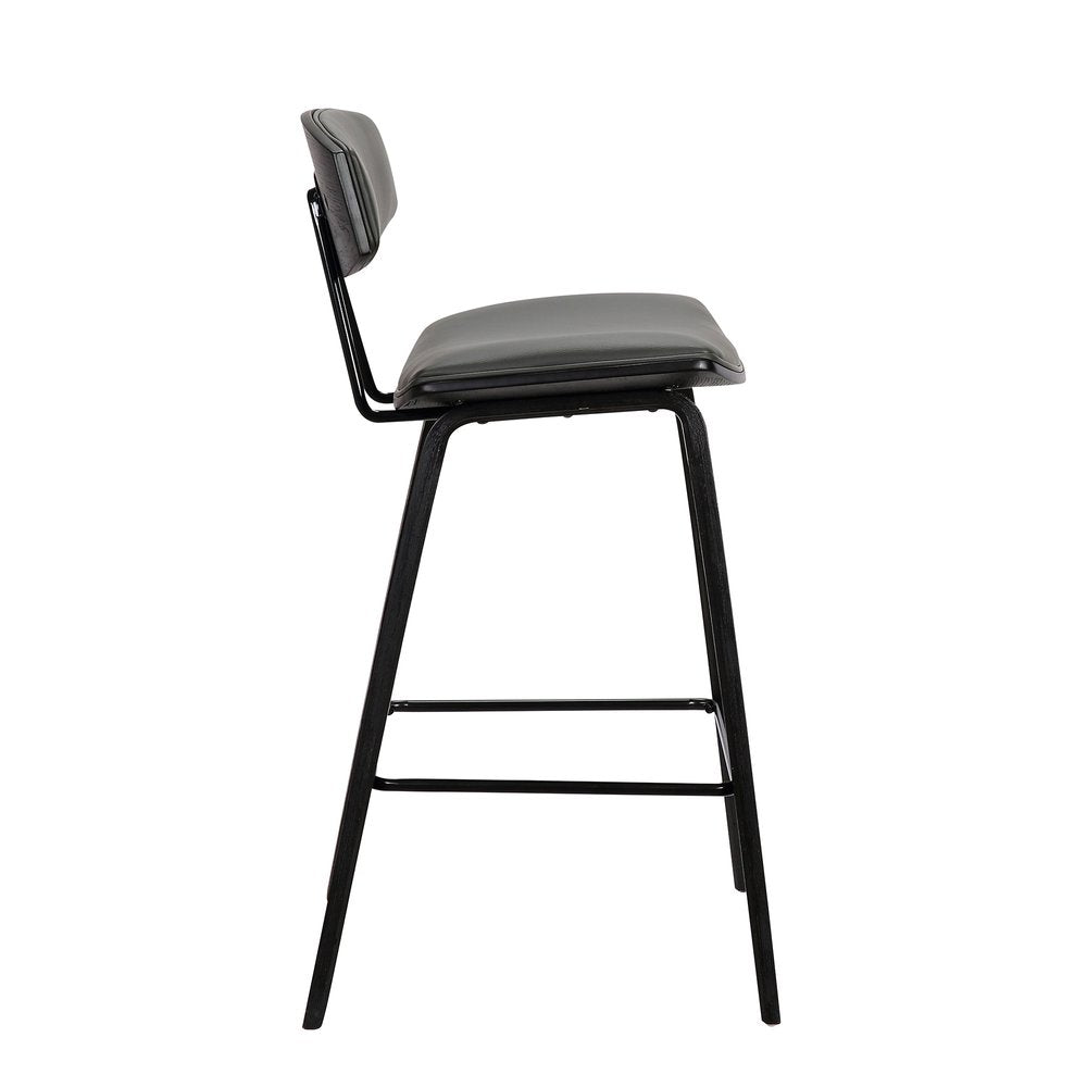 26" Gray And Black Faux Leather And Iron Low Back Counter Height Bar Chair