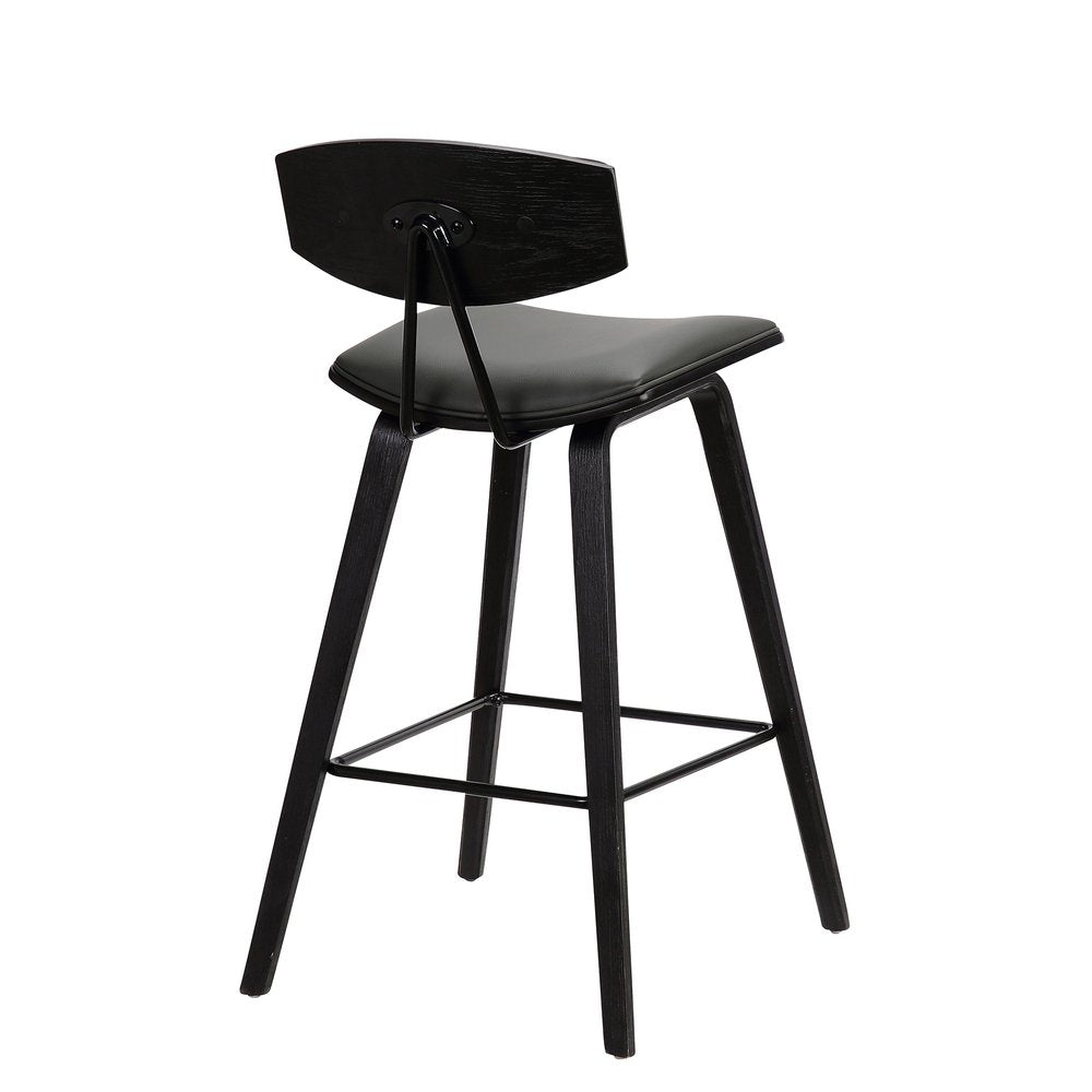26" Gray And Black Faux Leather And Iron Low Back Counter Height Bar Chair