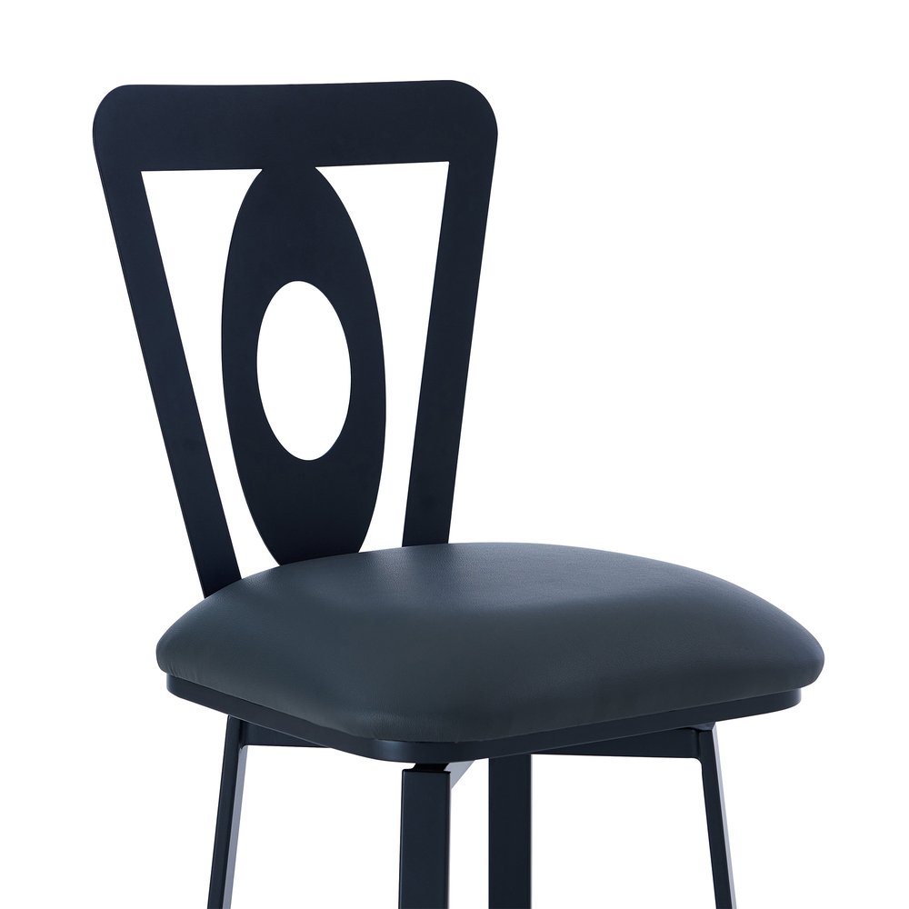 30" Gray and Black Faux Leather and Iron Bar Height Swivel Bar Chair