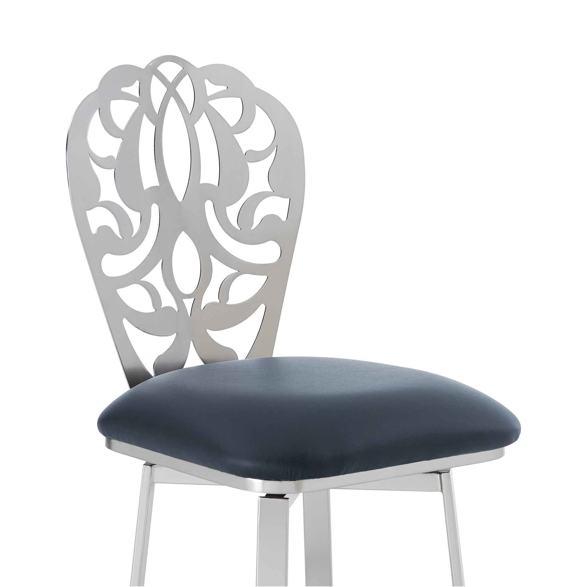 30" Gray And Silver Fabric And Iron Bar Height Swivel Bar Chair