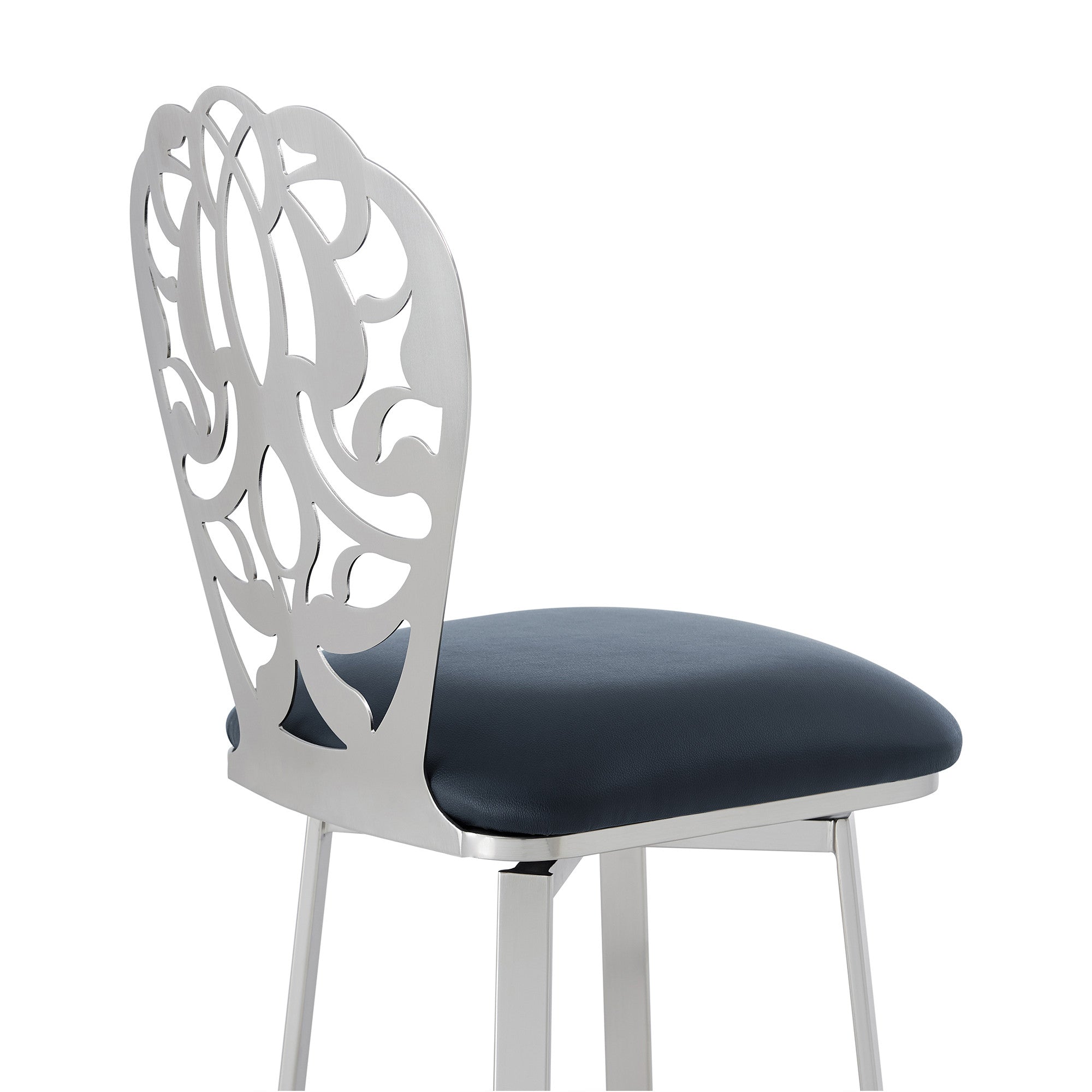 30" Gray And Silver Fabric And Iron Bar Height Swivel Bar Chair