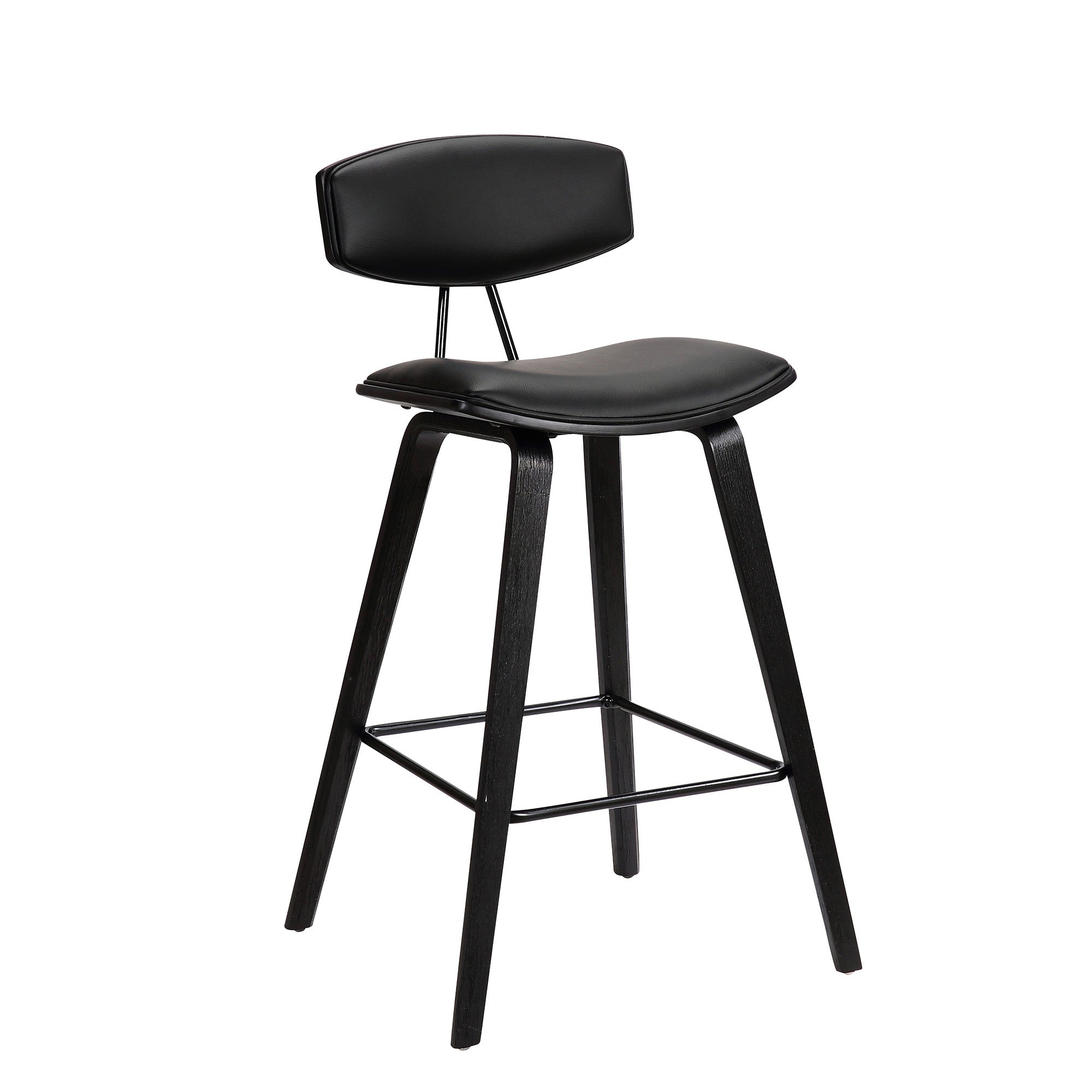 29" Black Faux Leather And Iron Low Back Bar Height Bar Chair
