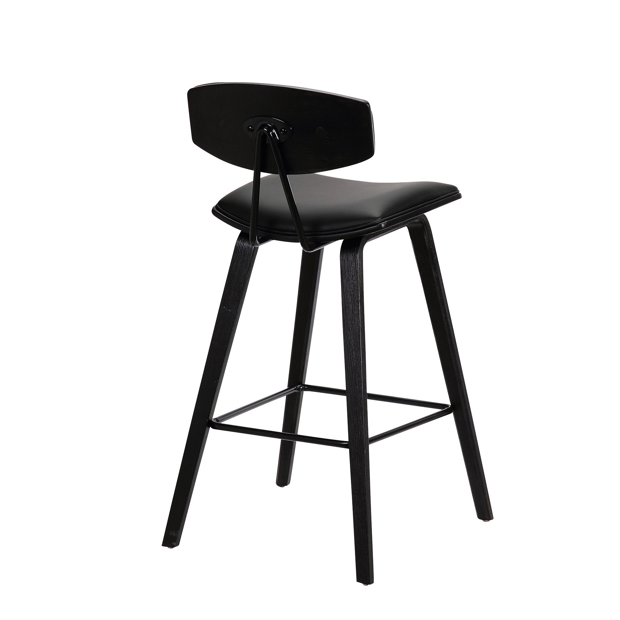 29" Black Faux Leather And Iron Low Back Bar Height Bar Chair