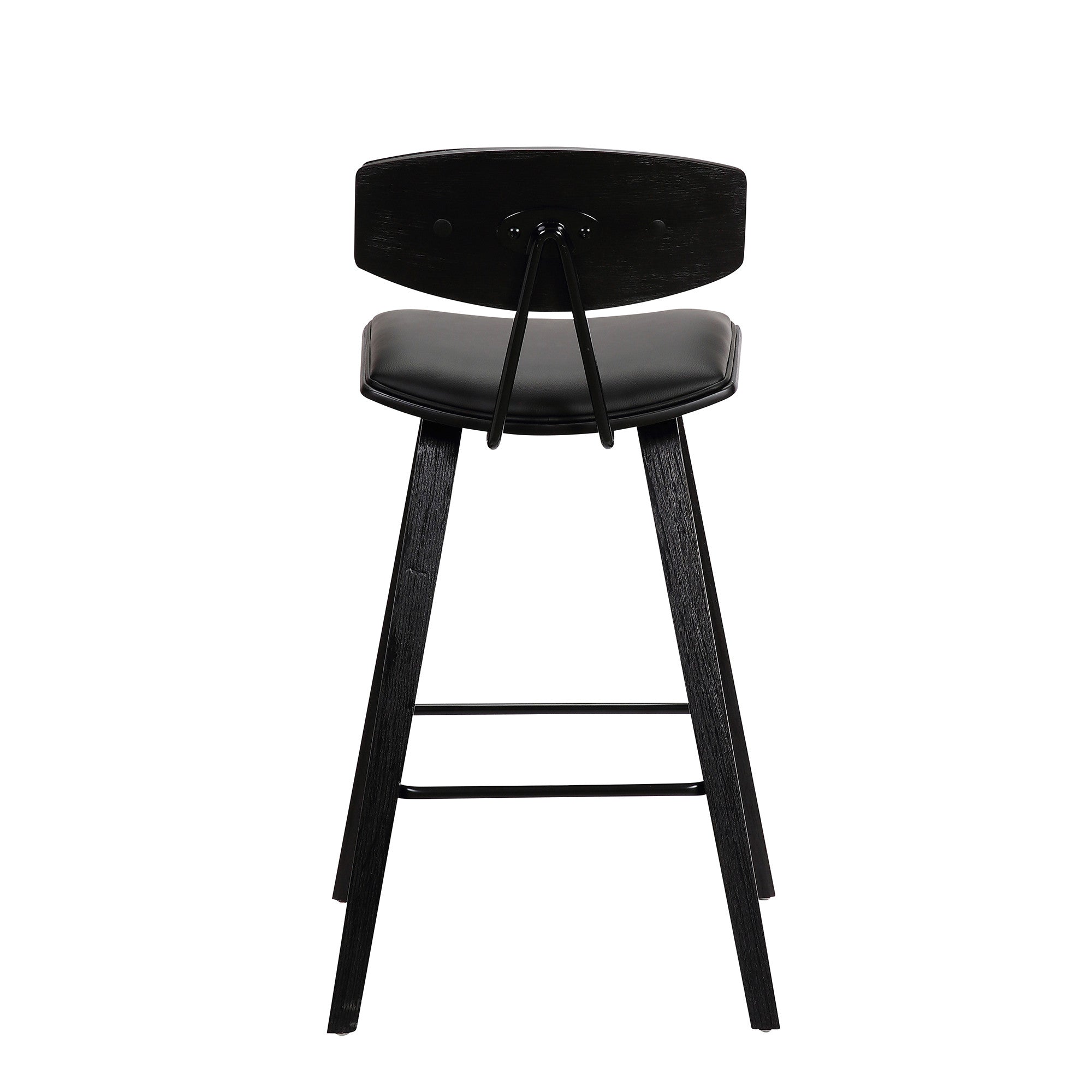 29" Black Faux Leather And Iron Low Back Bar Height Bar Chair