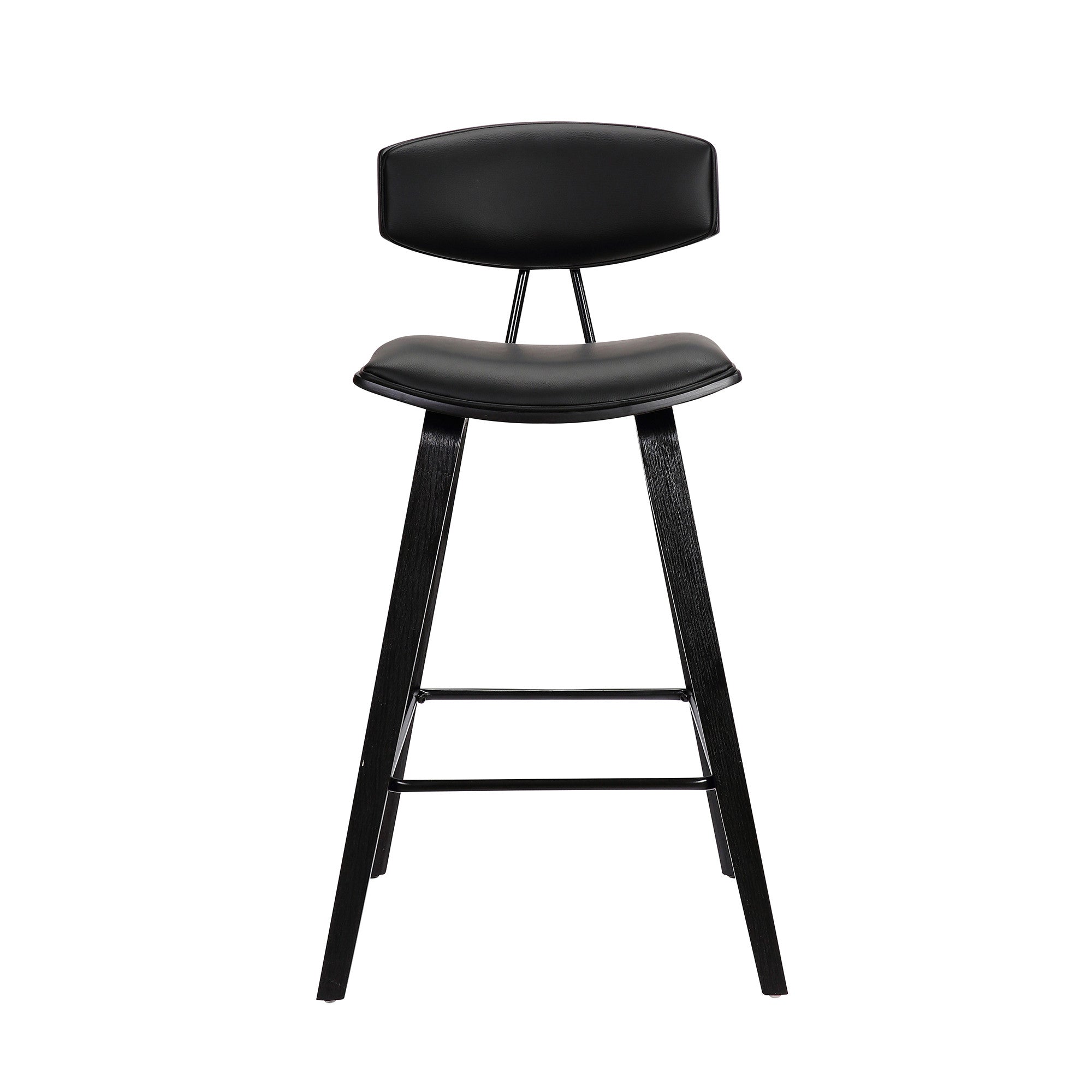 29" Black Faux Leather And Iron Low Back Bar Height Bar Chair