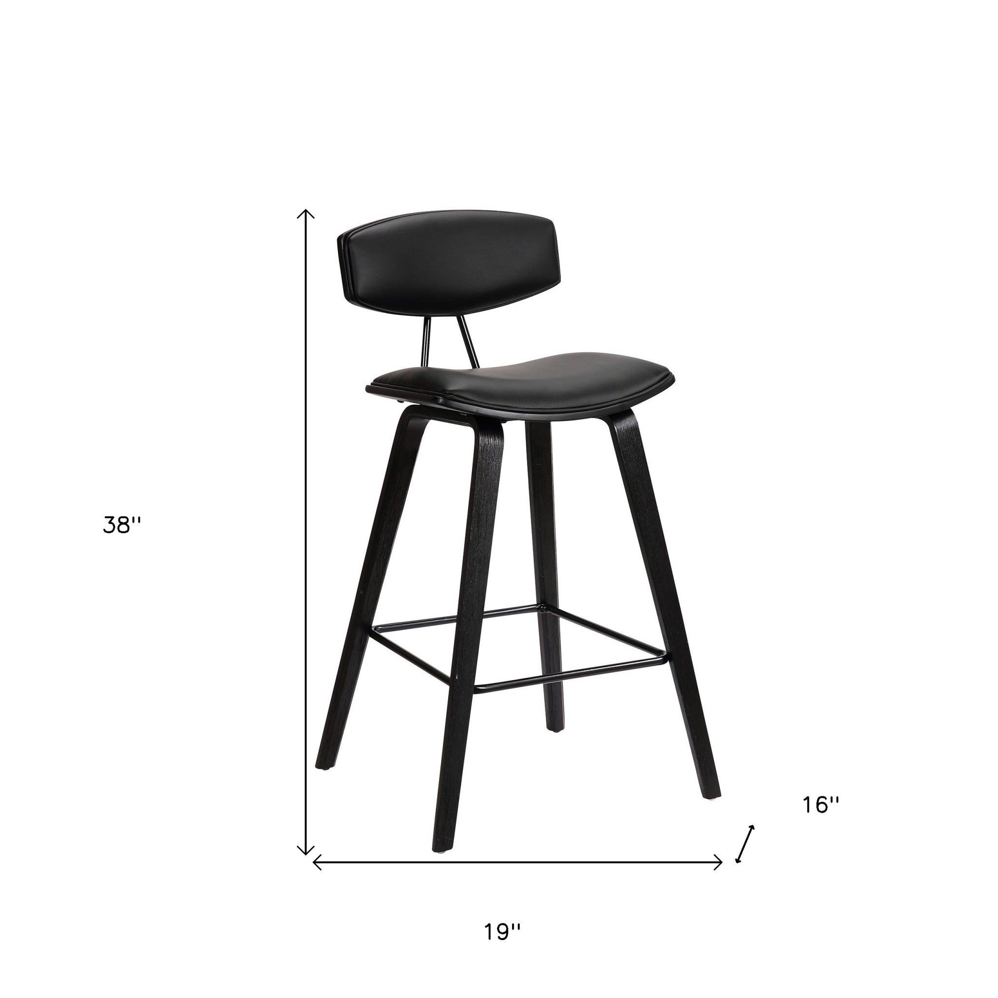 29" Black Faux Leather And Iron Low Back Bar Height Bar Chair