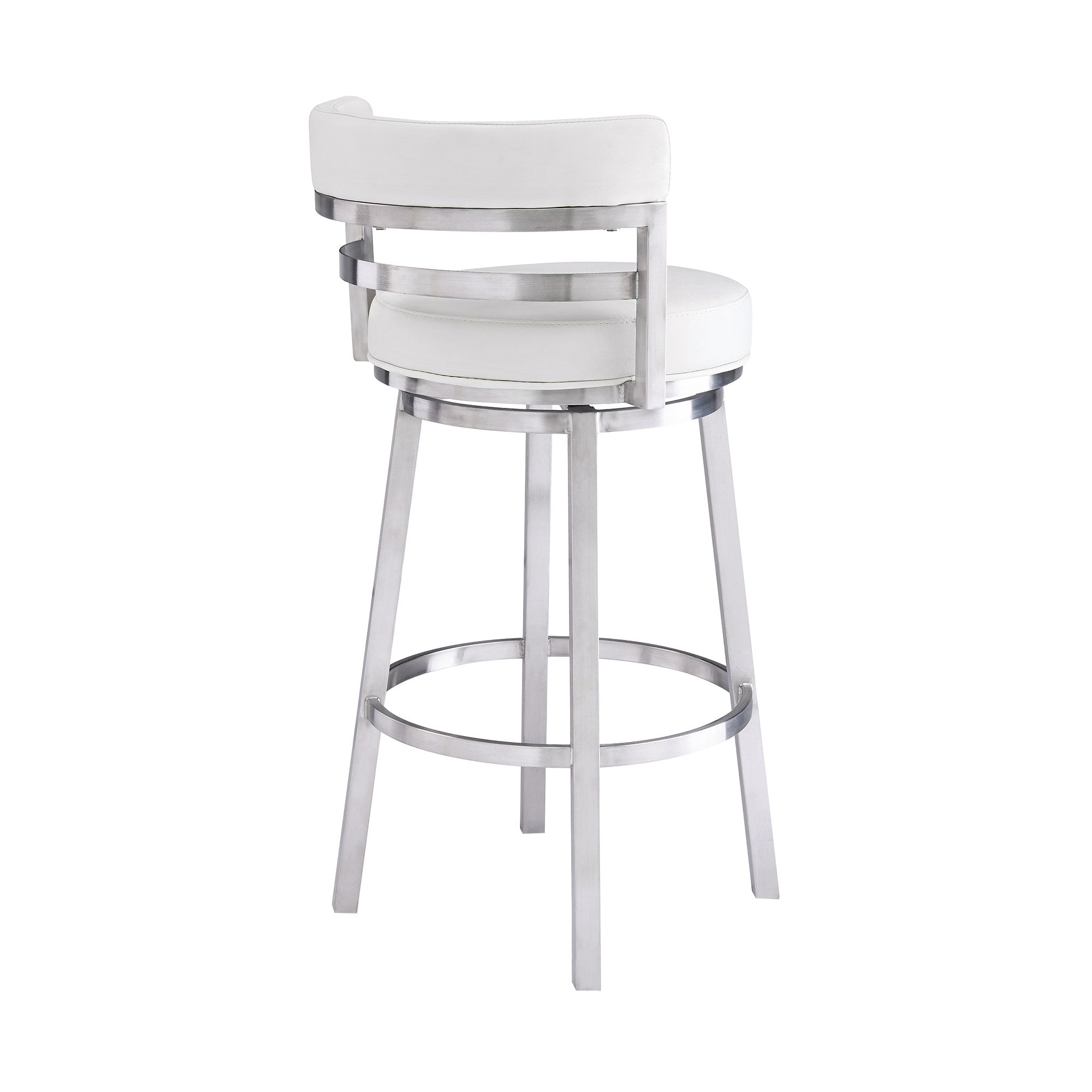 26" White And Silver Faux Leather And Faux Leather And Iron Low Back Counter Height Swivel Bar Chair
