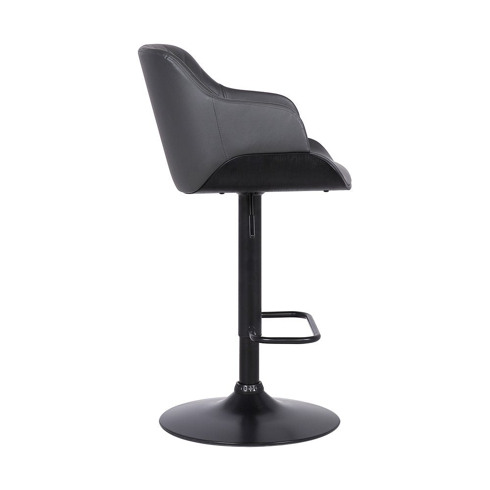 Gray and Black Faux Leather and Iron Low Back Adjustable Height Swivel Bar Chair
