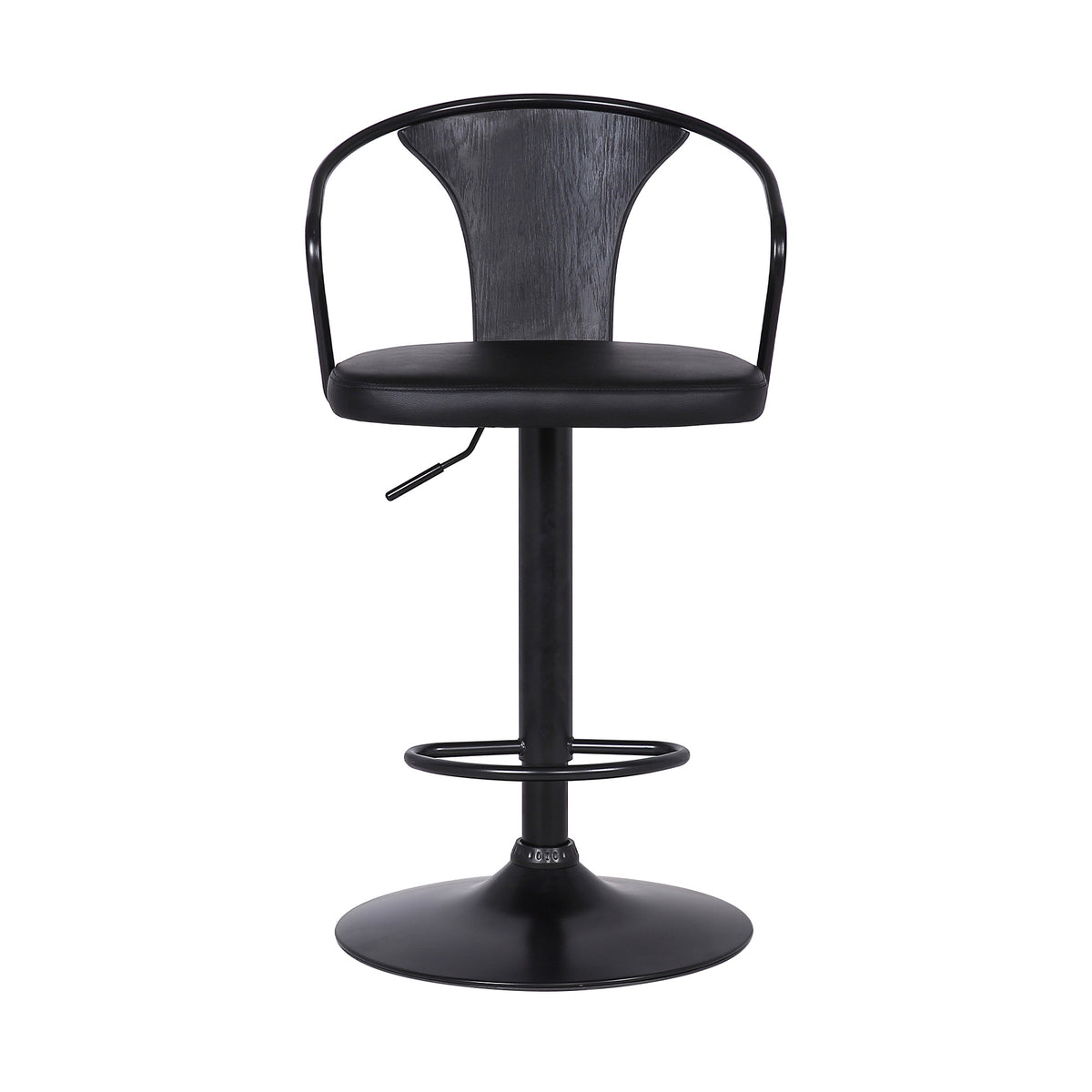 Black Fabric And Iron Low Back Adjustable Height Swivel Bar Chair