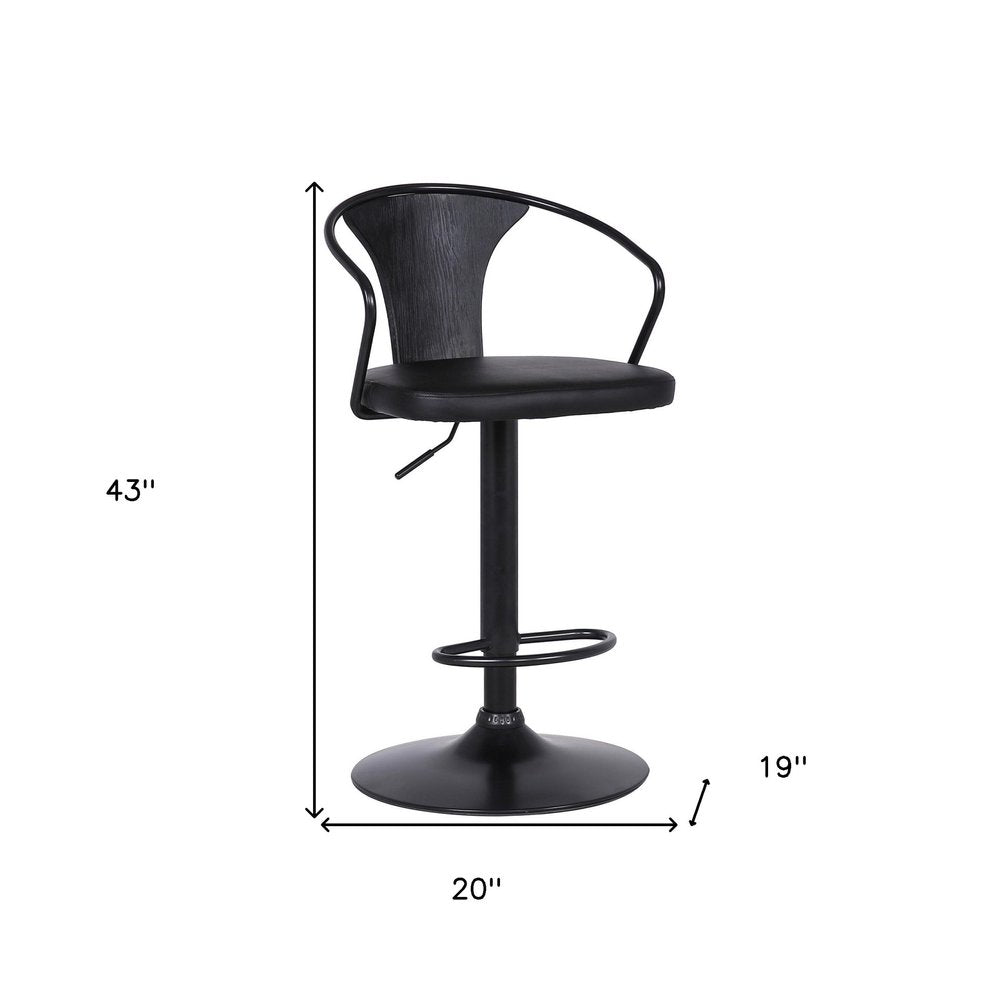 Black Fabric And Iron Low Back Adjustable Height Swivel Bar Chair