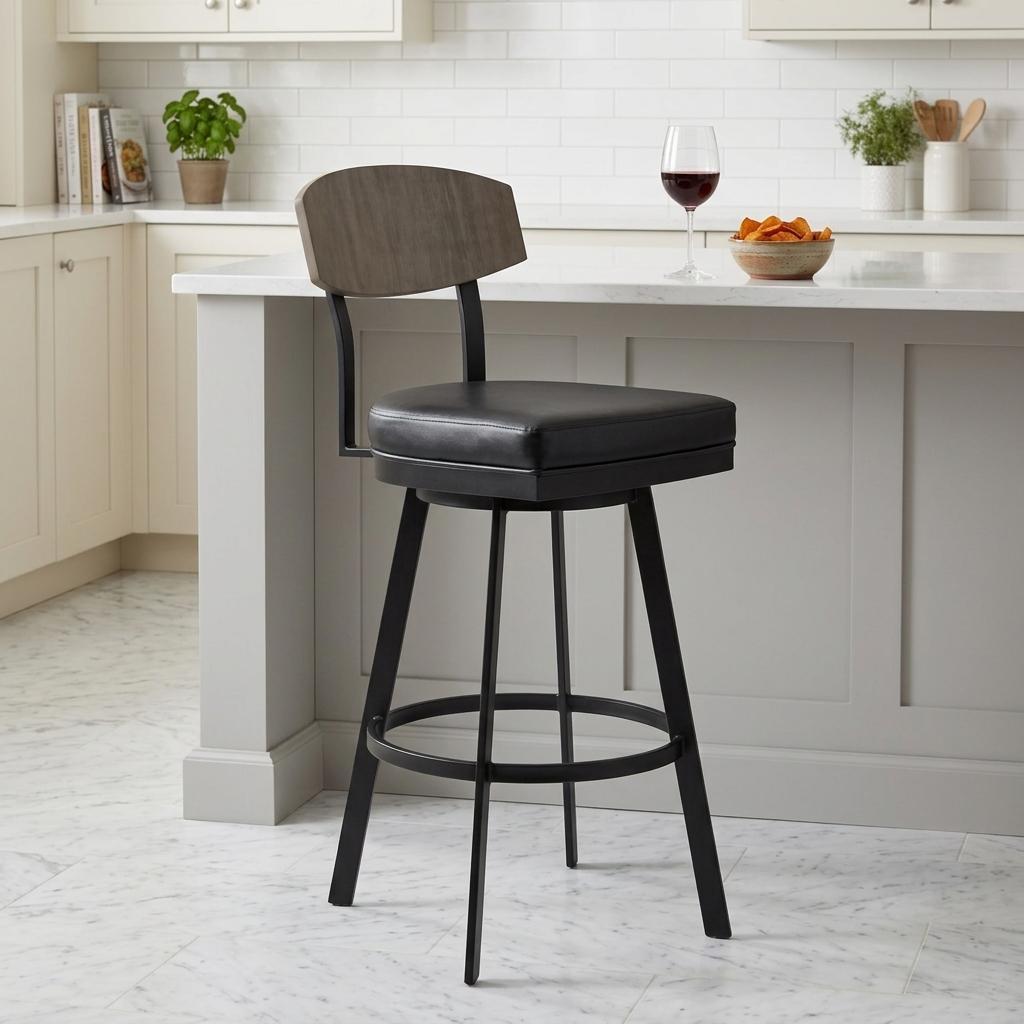 26" Black Fabric And Iron Counter Height Bar Chair