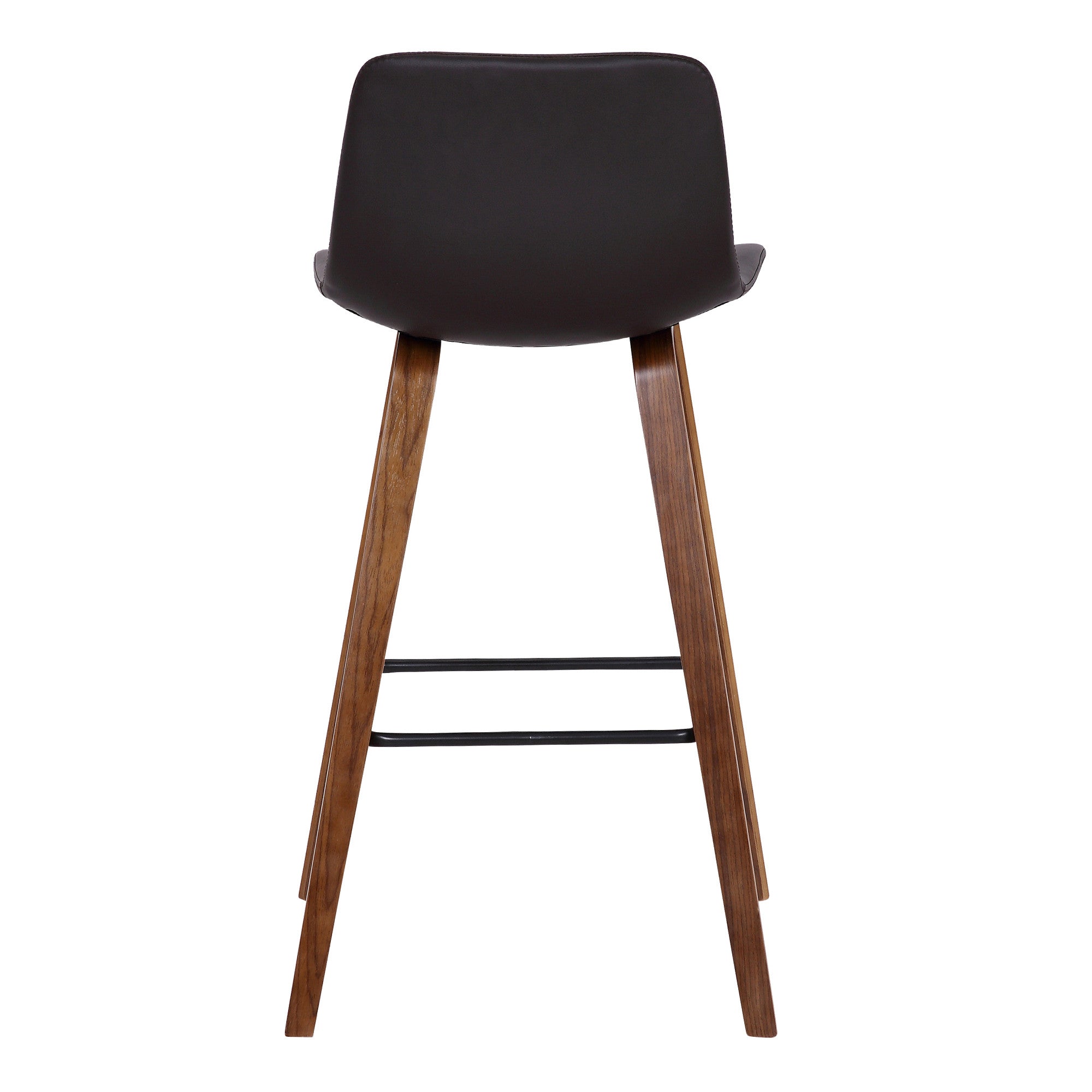 26" Brown Faux Leather And Fabric And Solid Wood Low Back Counter Height Bar Chair
