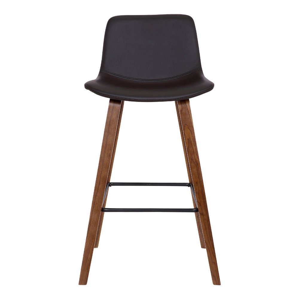 26" Brown Faux Leather And Fabric And Solid Wood Low Back Counter Height Bar Chair