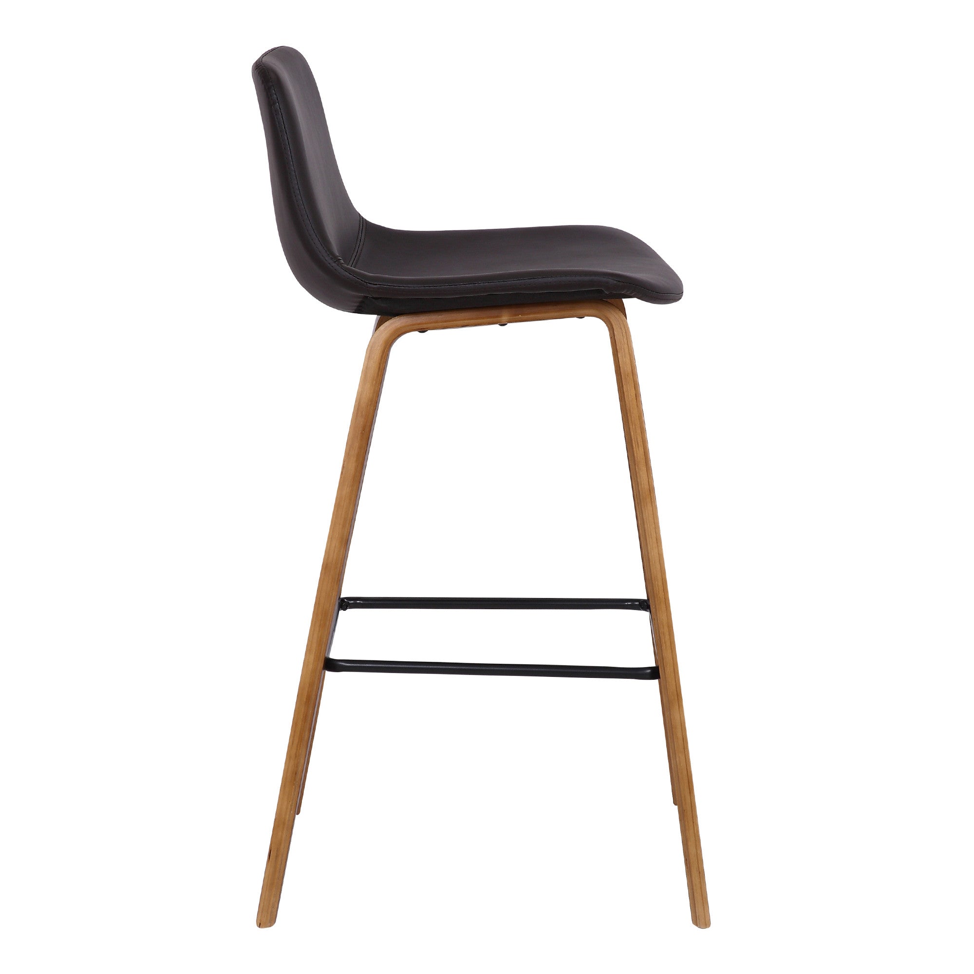 26" Brown Faux Leather And Fabric And Solid Wood Low Back Counter Height Bar Chair