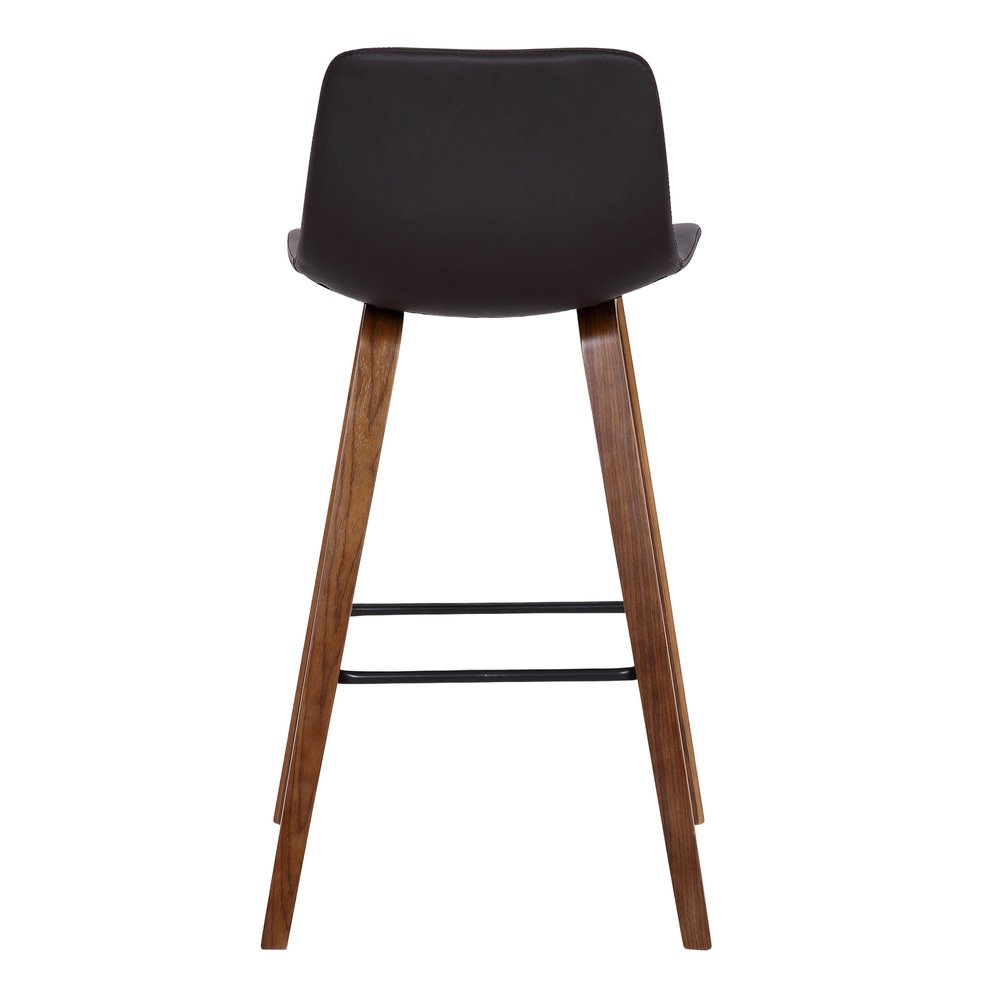 26" Brown Faux Leather And Fabric And Solid Wood Low Back Counter Height Bar Chair