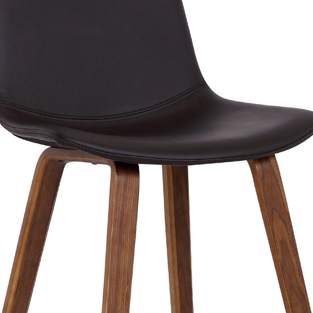26" Brown Faux Leather And Fabric And Solid Wood Low Back Counter Height Bar Chair