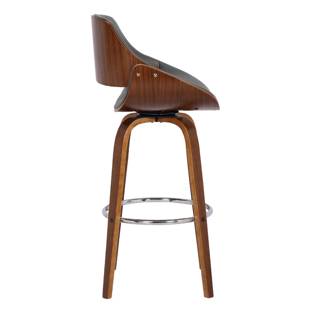26" Gray And Brown Faux Leather And Fabric And Iron Low Back Counter Height Swivel Bar Chair