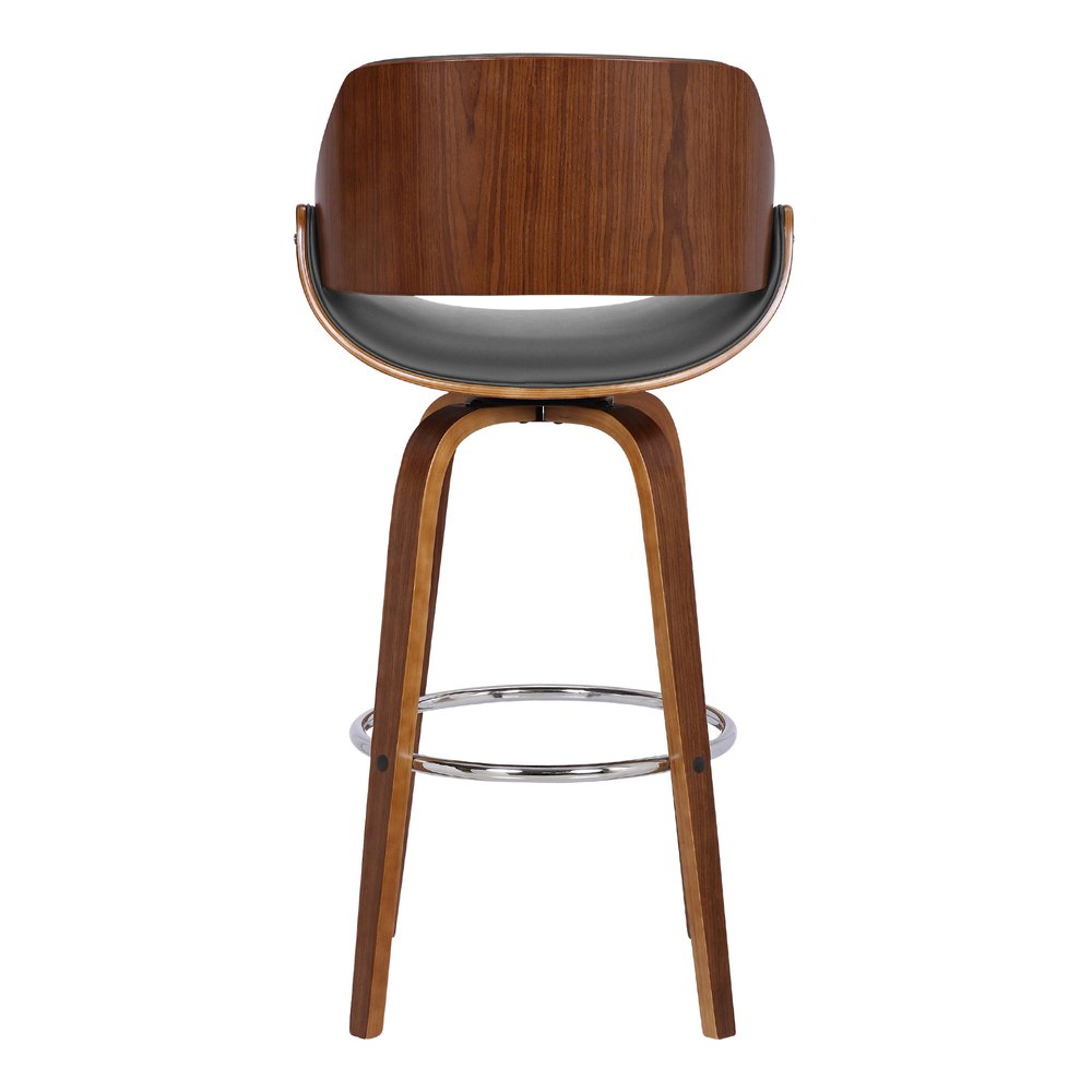 26" Gray And Brown Faux Leather And Fabric And Iron Low Back Counter Height Swivel Bar Chair