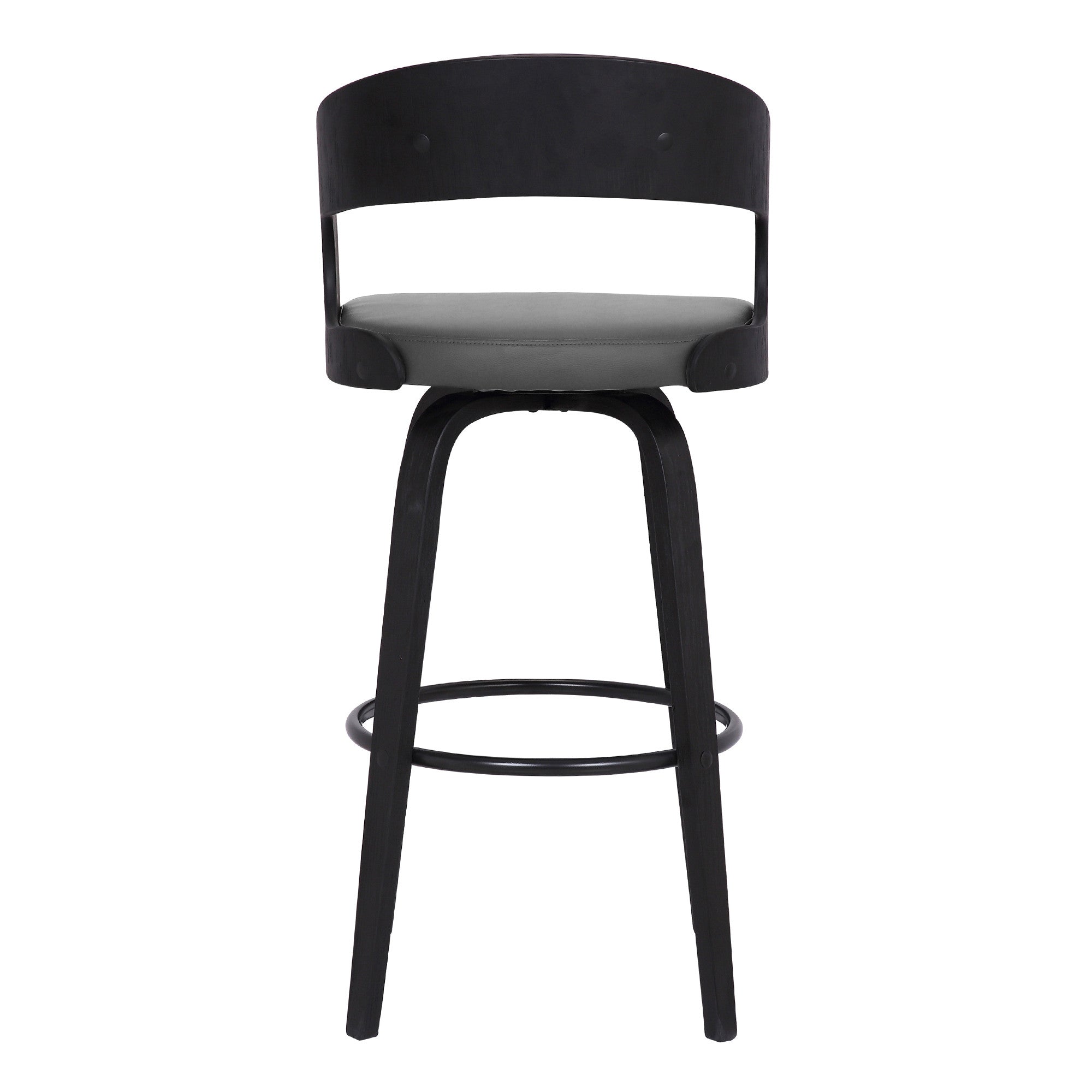 30" Gray And Black Fabric And Iron Low Back Bar Height Swivel Bar Chair
