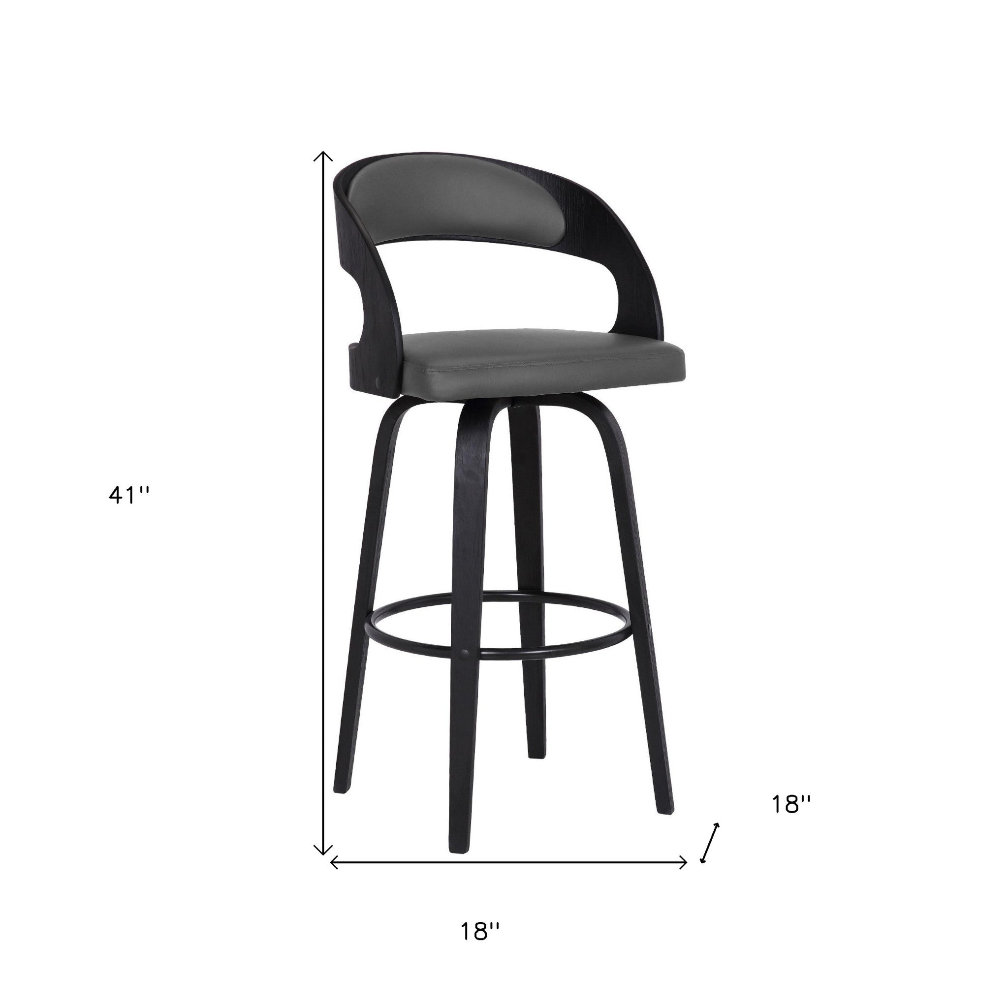 30" Gray And Black Fabric And Iron Low Back Bar Height Swivel Bar Chair