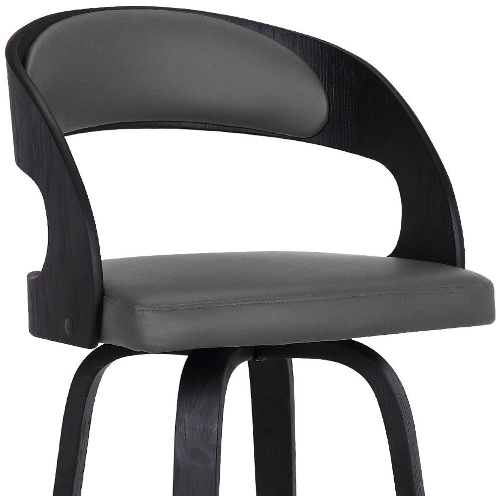 30" Gray And Black Fabric And Iron Low Back Bar Height Swivel Bar Chair
