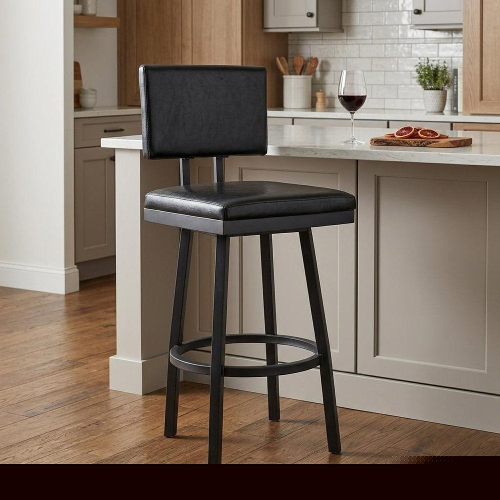 26" Black Iron Swivel Counter Height Bar Chair